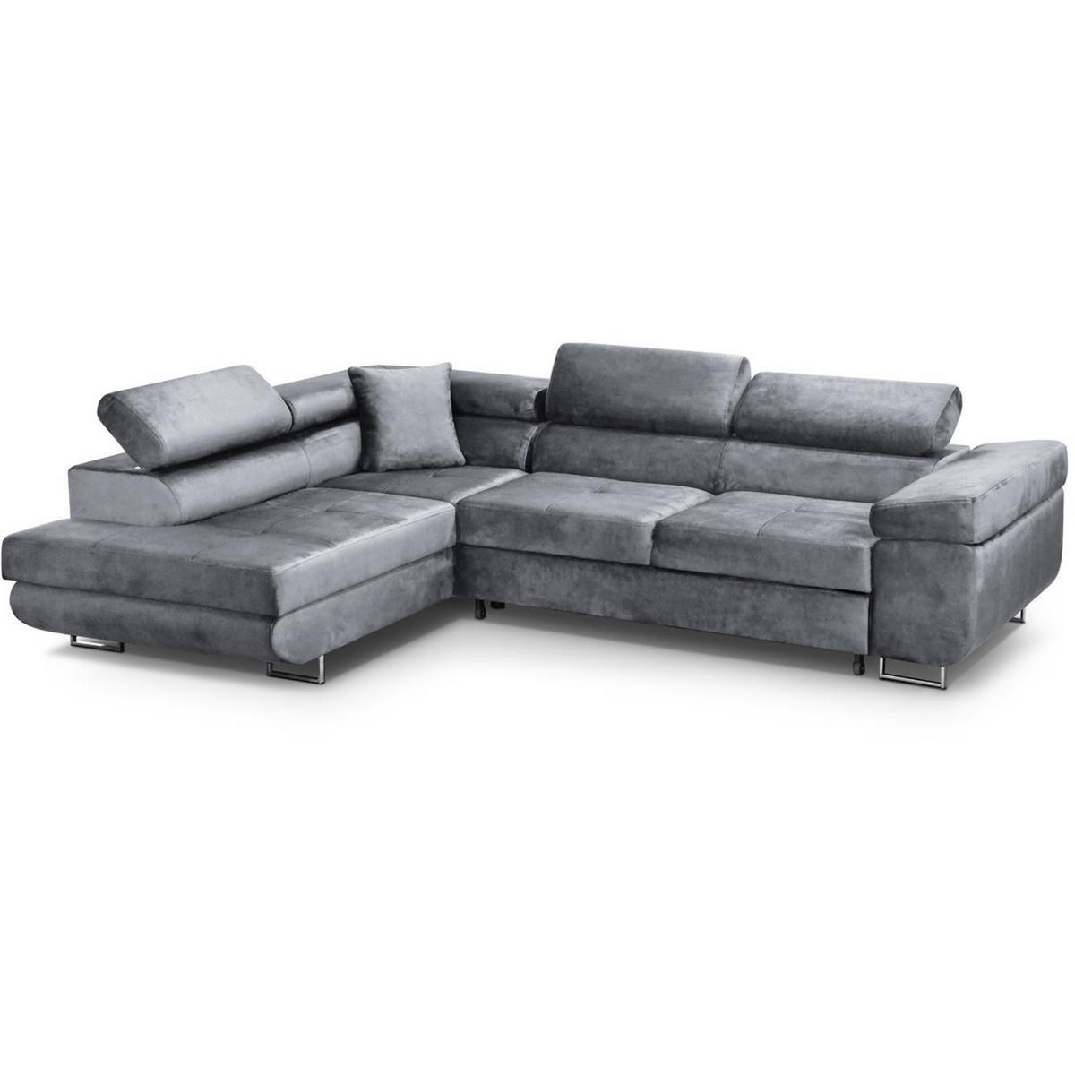 ECKSCHLAFSOFA Vild verstellbaren Kopfstützen, Hellgrau, links - Chromfarben/Hellgrau, Textil (275/203cm) - Beautysofa