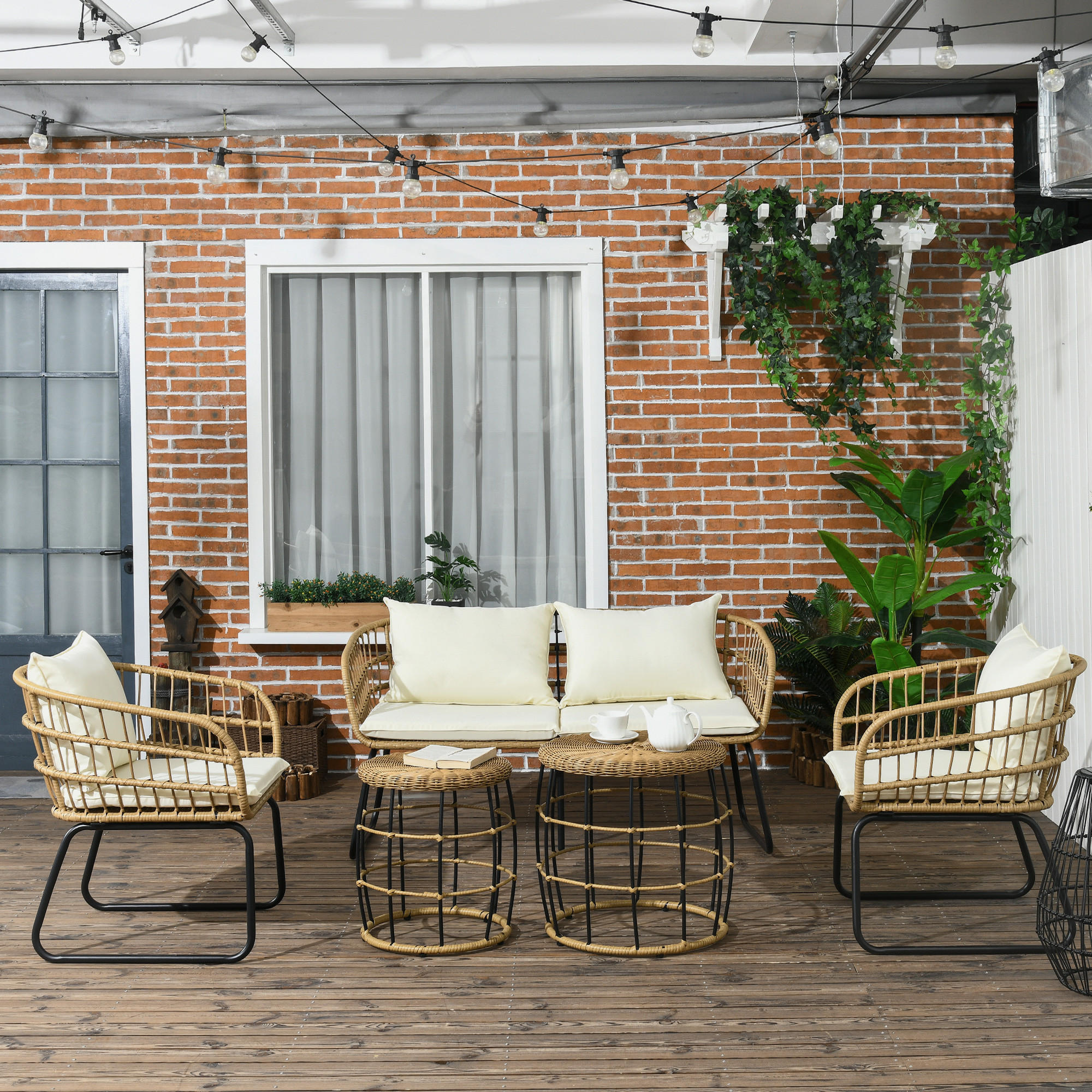 GARTENMÖBEL-SET mit Kissen, für Garten, Terrasse, Stahl, Beige - Beige, Kunststoff - Outsunny
