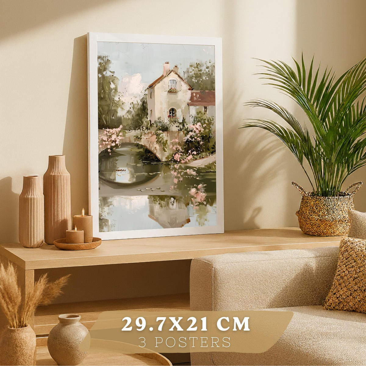 POSTER 3er Bilder-Set Wandbilder Ölmalerei modern Wohnzimmer Deko, Schlafzimmer, Küche, Badezimmer Weißer Rahmen A4 - Weiß, Papier (29.7/1/21cm) - Nacnic