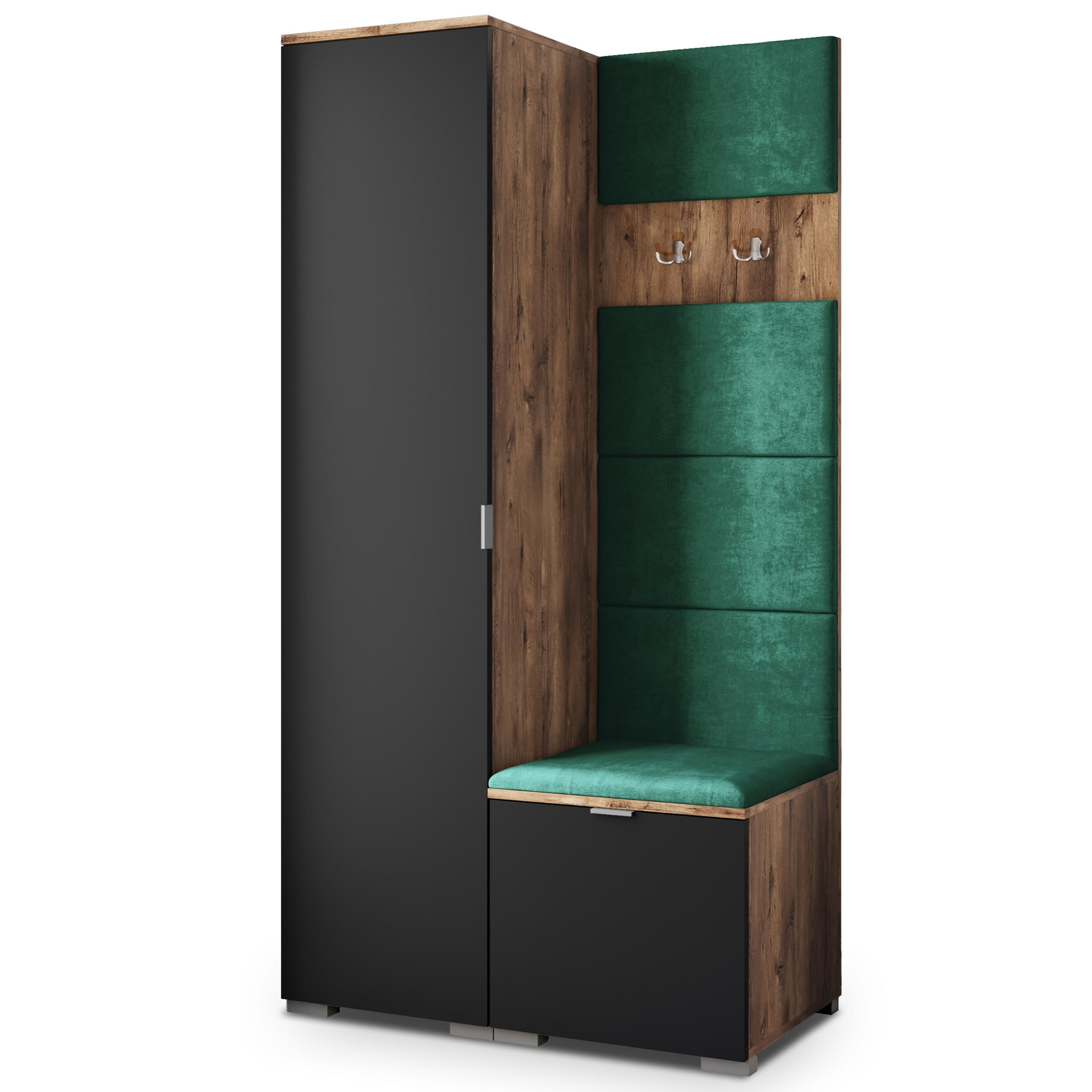 Masseno Garderobenschrank Eiche, Schwarz, Grün 95x181x51 cm