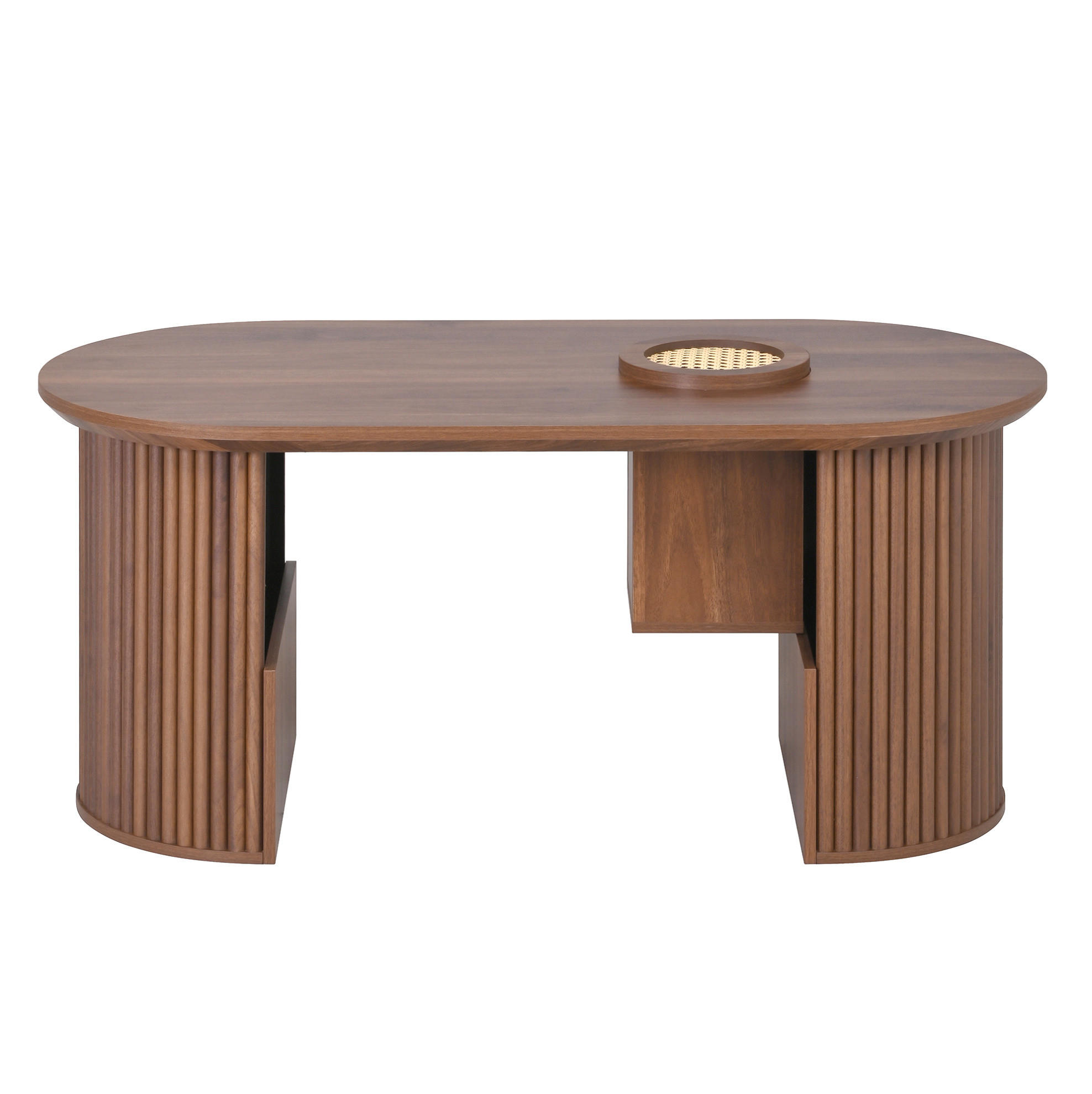 OVÁLNÝ konferenční stolek 105/50/46,5 cm ořechový z MDF s úložným prostorem a zaoblenými hranami - ořechová, kompozitní dřevo (105/50/46.5cm) - OKWISH