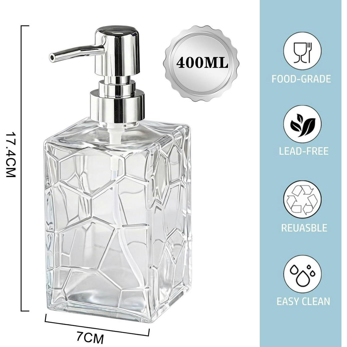 SEIFENSPENDER Glas 400ml Crack-Design Silber - Transparent, Glas (7/17.4/7cm)