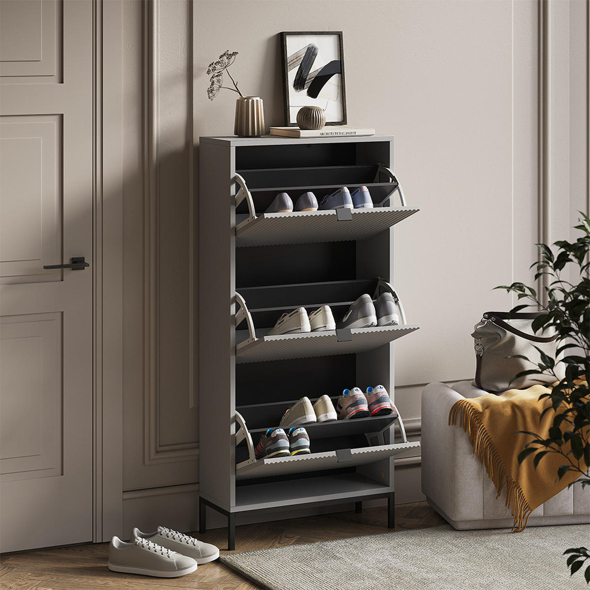 BOTNÍK NA BOTY Eliza Šedá - šedá, kompozitní dřevo (60/130/24cm) - Vicco