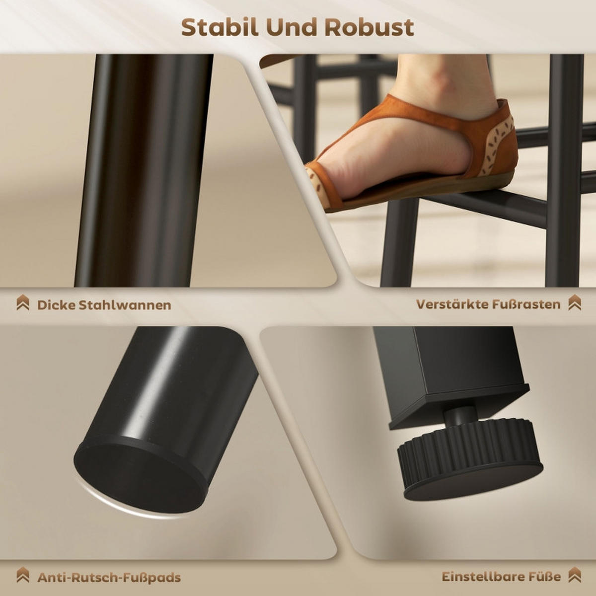 BARTISCH-SET DE-39301 Tisch mit Stauraum und 2 Hockern Grau/Schwarz - Grau, Holzwerkstoff (121.5/122/40cm) - ComfortXL