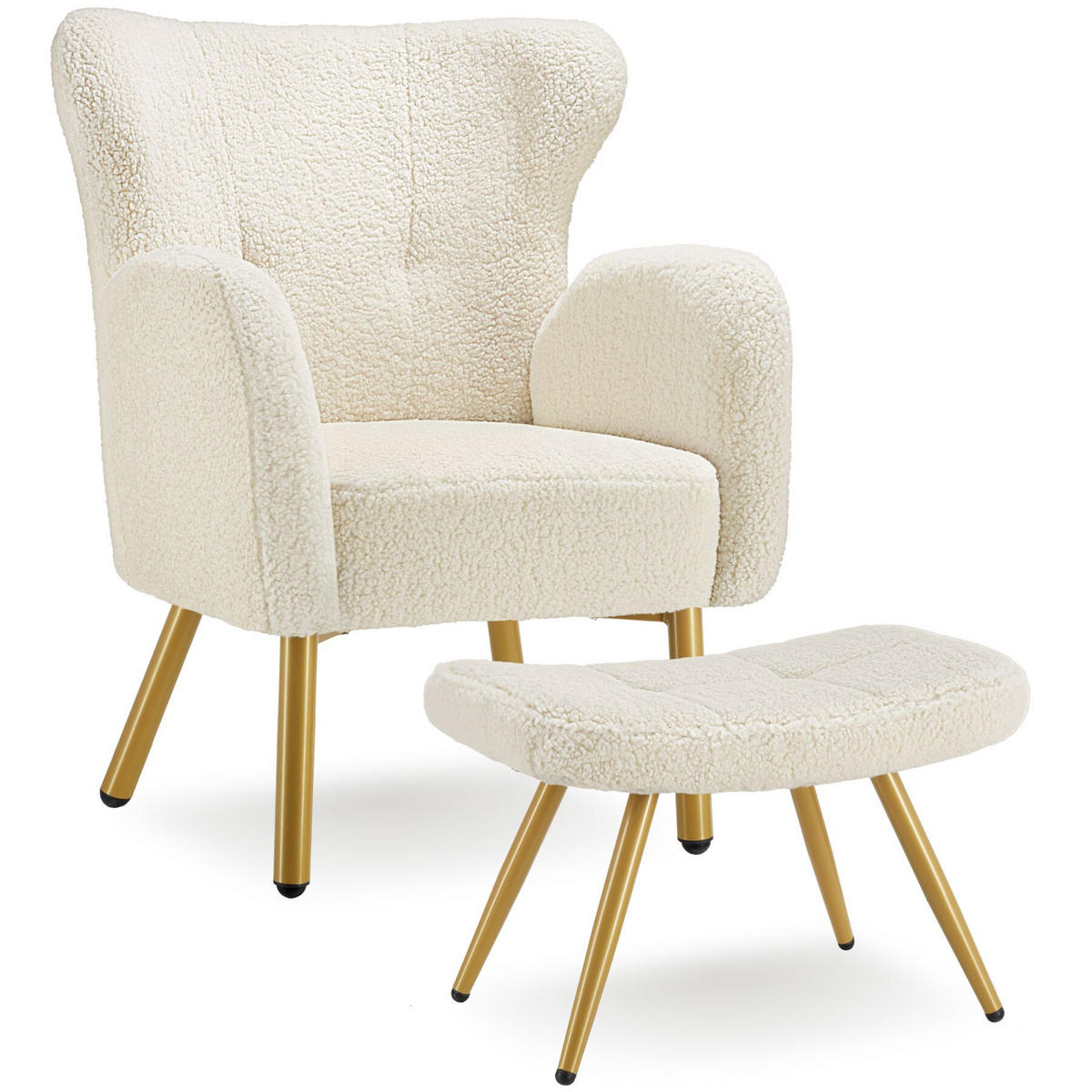 SESSEL MIT HOCKER Vänersborg, Belastbarkeit 120 kg, Bouclé creme/gold - Goldfarben/Creme, Kunststoff (72/92/71cm) - tectake