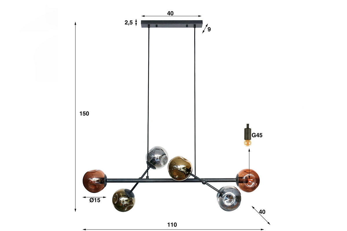 HÄNGELAMPE PELOTA Schwarz Glas - Schwarz, Glas (40/110/150cm) - KAWOLA