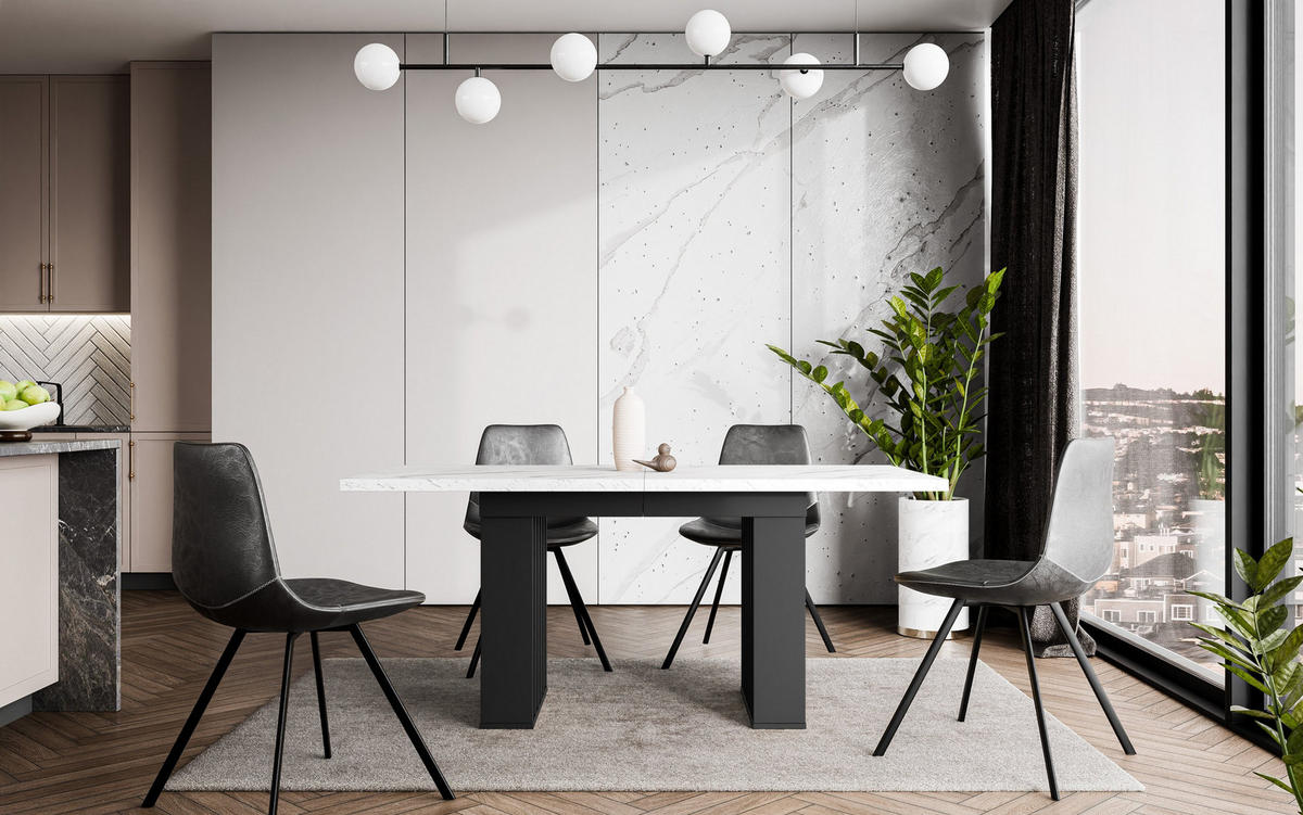 ESSTISCH MARDIS Ausziehbar 160 - 240 / 80 x 75 cm - Schwarz/Weiß, Holz (160/80/75cm) - MASSENO