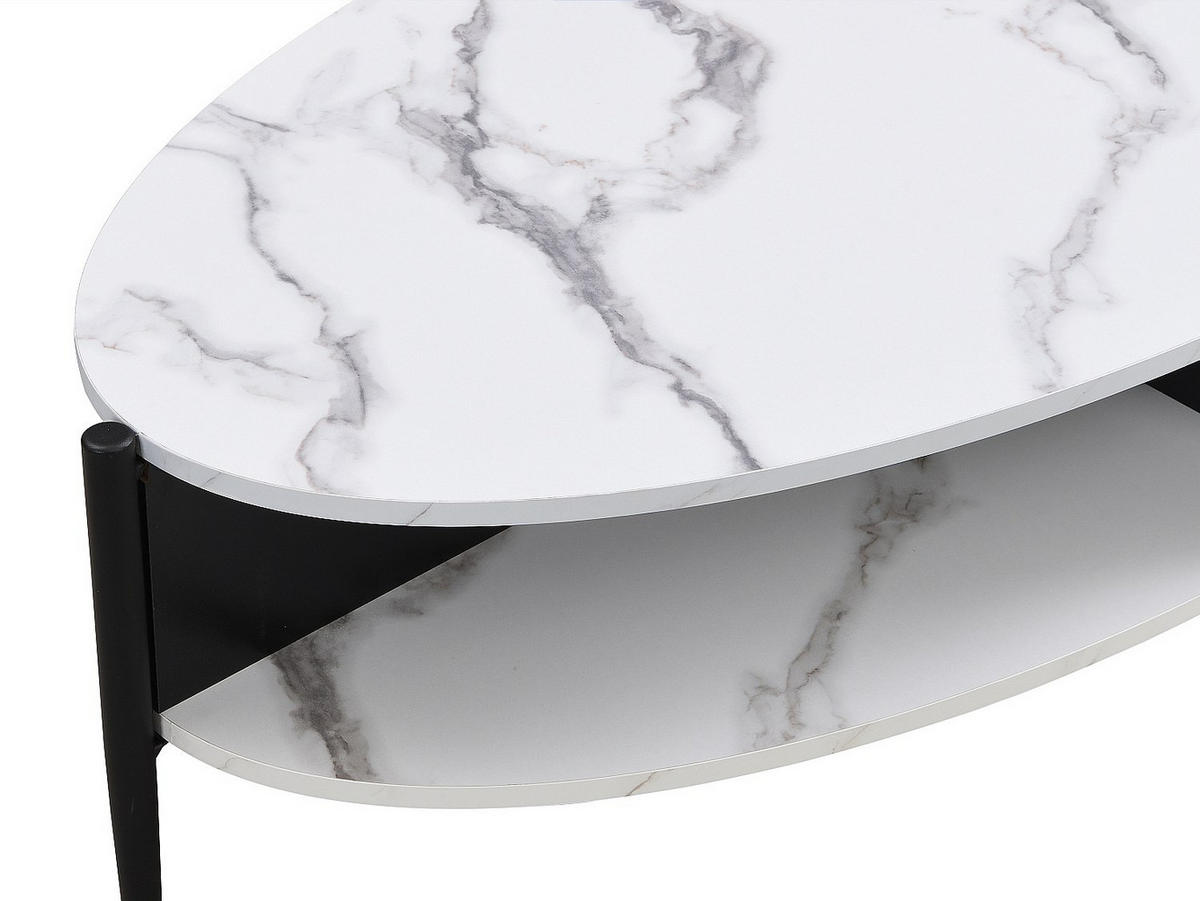COUCHTISCH oval mit 4 Ablagefächern - MDF & Metall - Marmor-Optik Weiß & Schwarz - EVARO - Schwarz/Weiß, Holz (65/125/39cm) - Vente-Unique