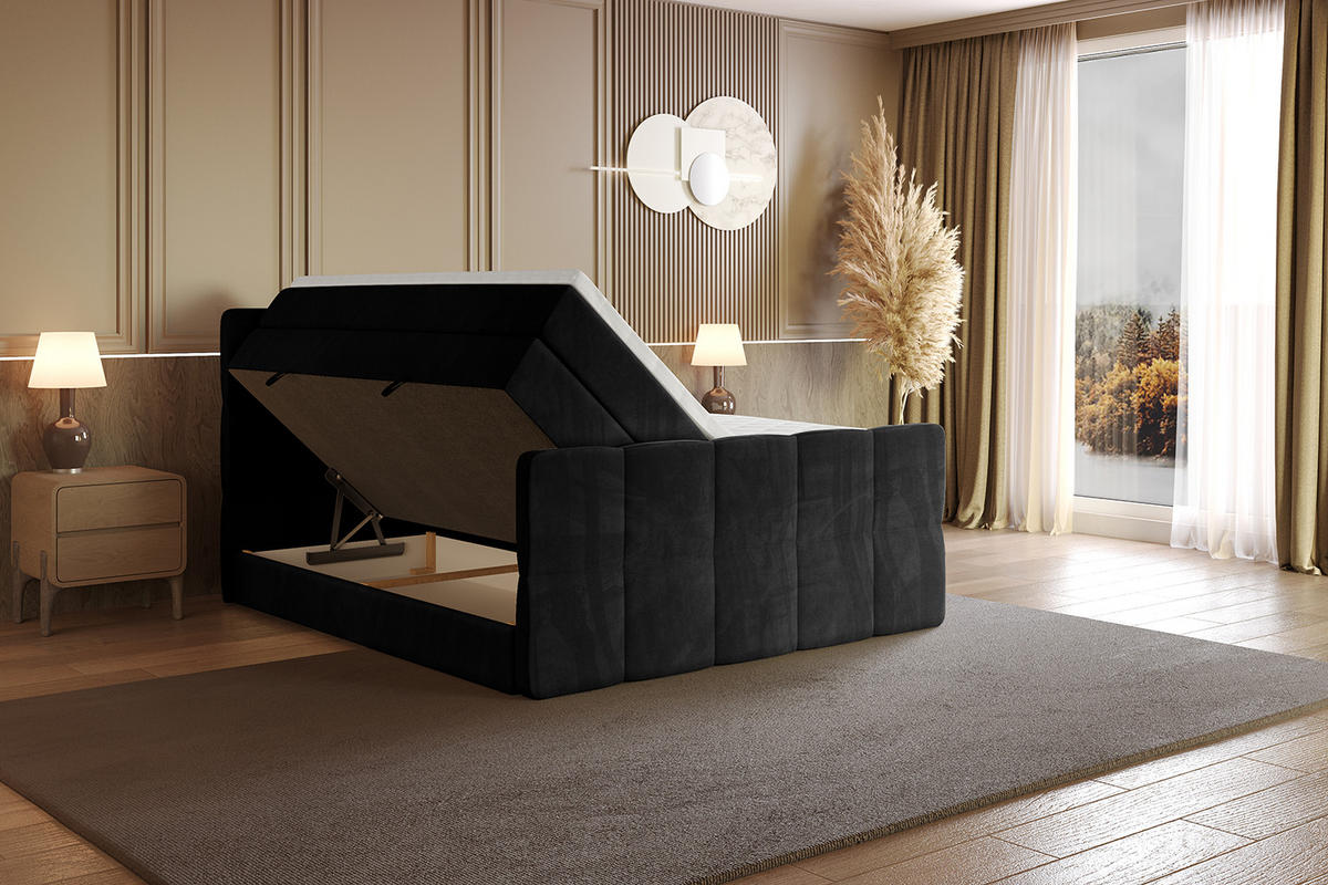 BOXSPRINGBETT mit Matratze und Lattenrost - LIRO-Z KING-160x200 - Schwarz Casablanca - Schwarz, Holzwerkstoff (160/200cm) - ALTDECOR