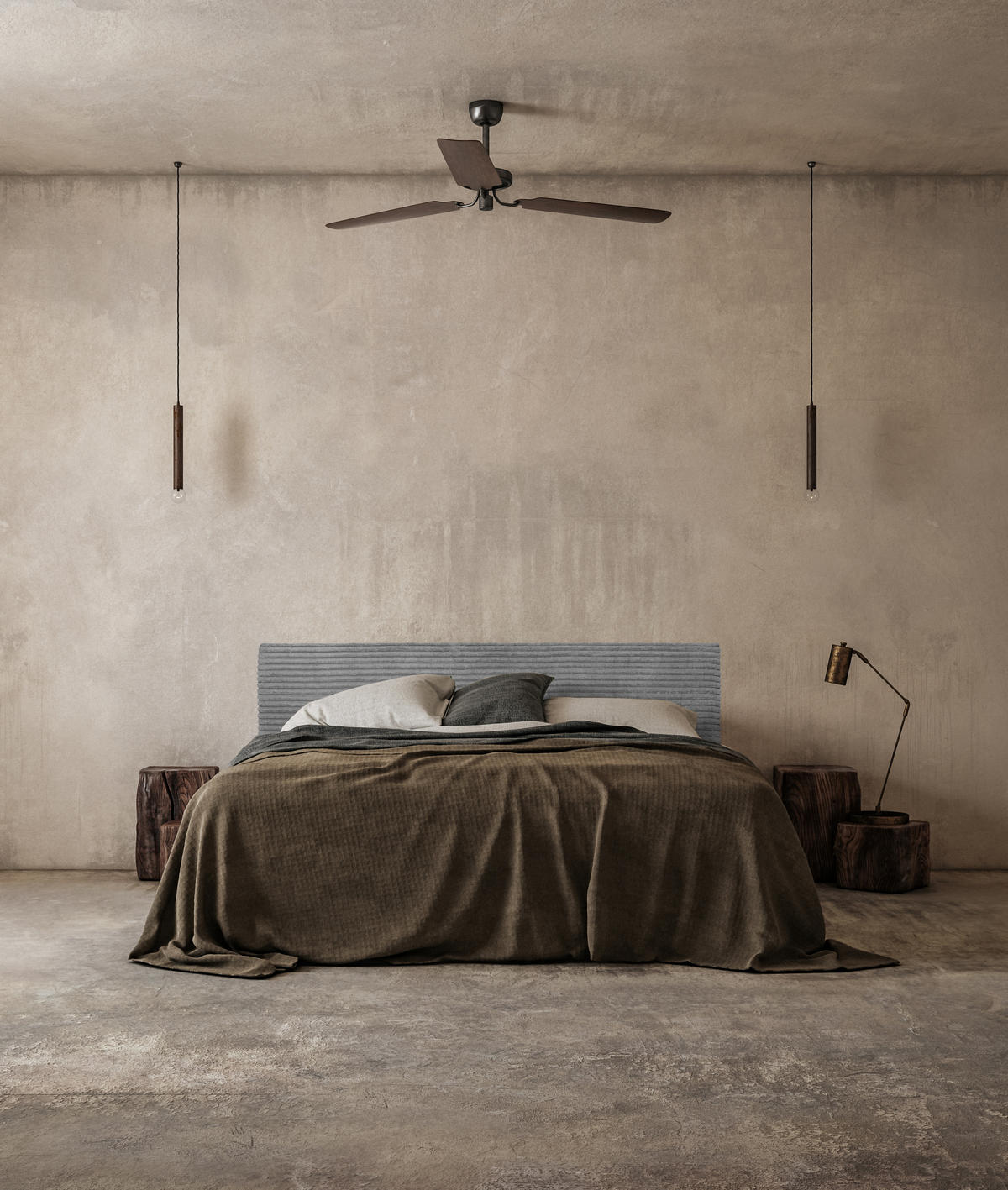 KOPFTEIL Gepolstertes aus geripptem Stoff Grau 165/52/3 cm COIMBRA - Graubraun, Textil (165/52/3cm) - RNT By Really Nice Things