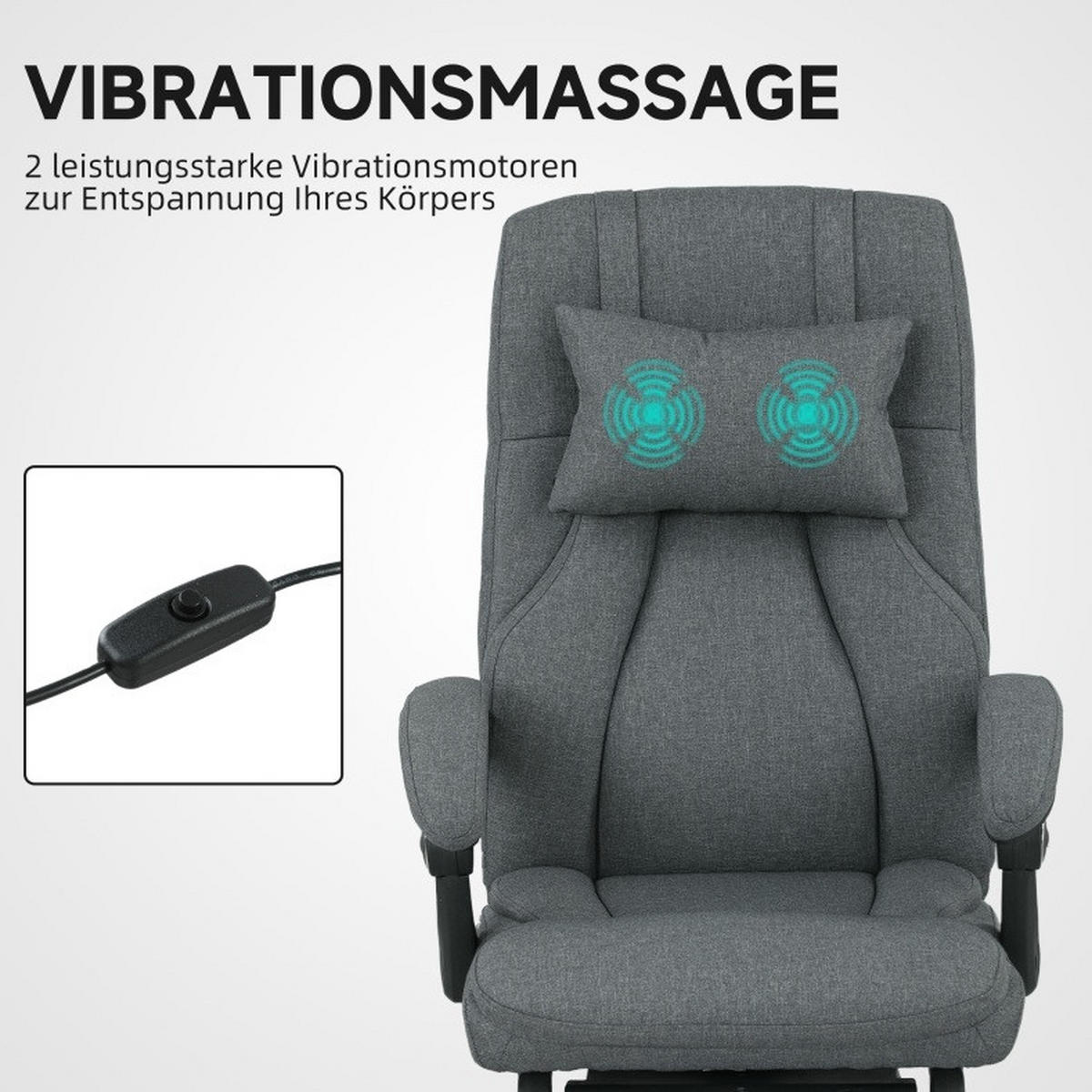 BÜROSTUHL in Dunkelgrau 74x64x117 cm mit Vibrationsmassage und ausziehbarer Fußstütze - Dunkelgrau, Textil (64/117/74cm) - IVMEU