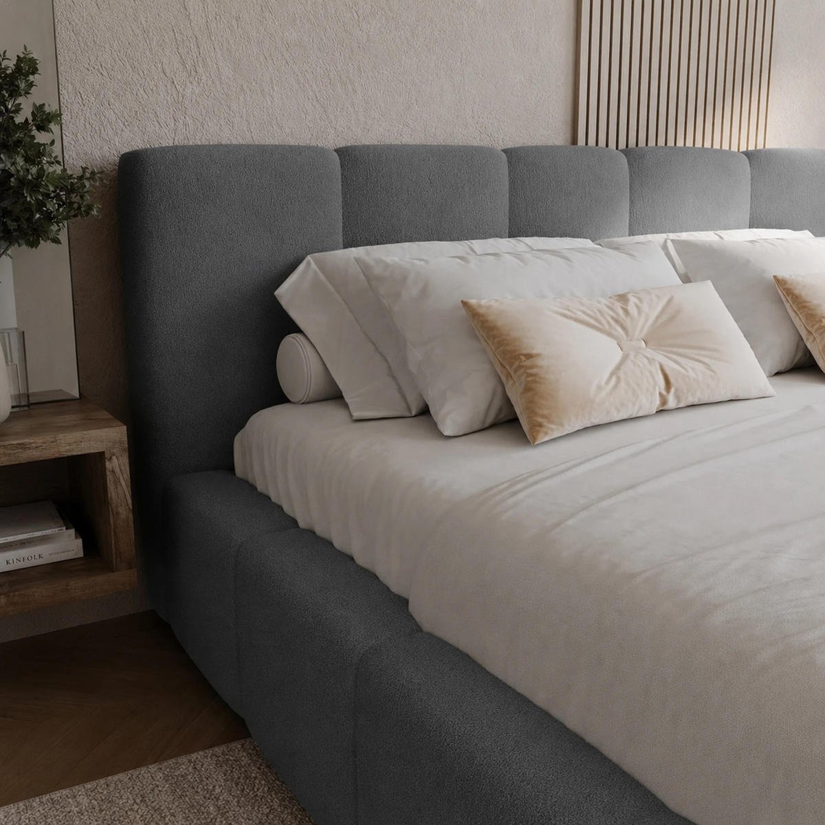 POLSTERBETT Palermo 160x200 cm mit Stauraum und elegantem Kopfteil - Holzrahmen, Velo Dunkelgrau - Dunkelgrau, Holz/Textil (160/200cm) - Chilly