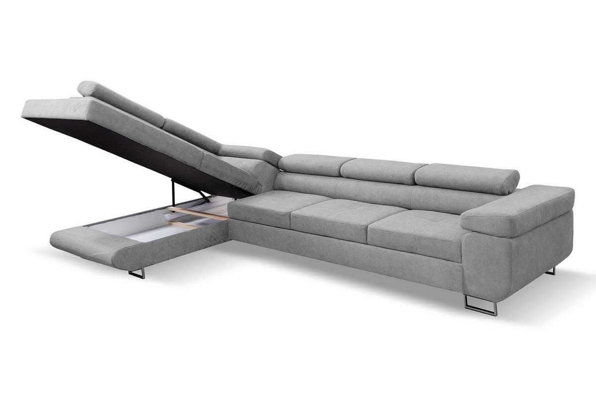 ECKSOFA Marlene IV L-Form mit verstellbaren Kopfstützen Schlaffunktion Bettkasten 347 cm links hellgrau - Hellgrau, Kunststoff (347/202cm) - Margaret Hadas24