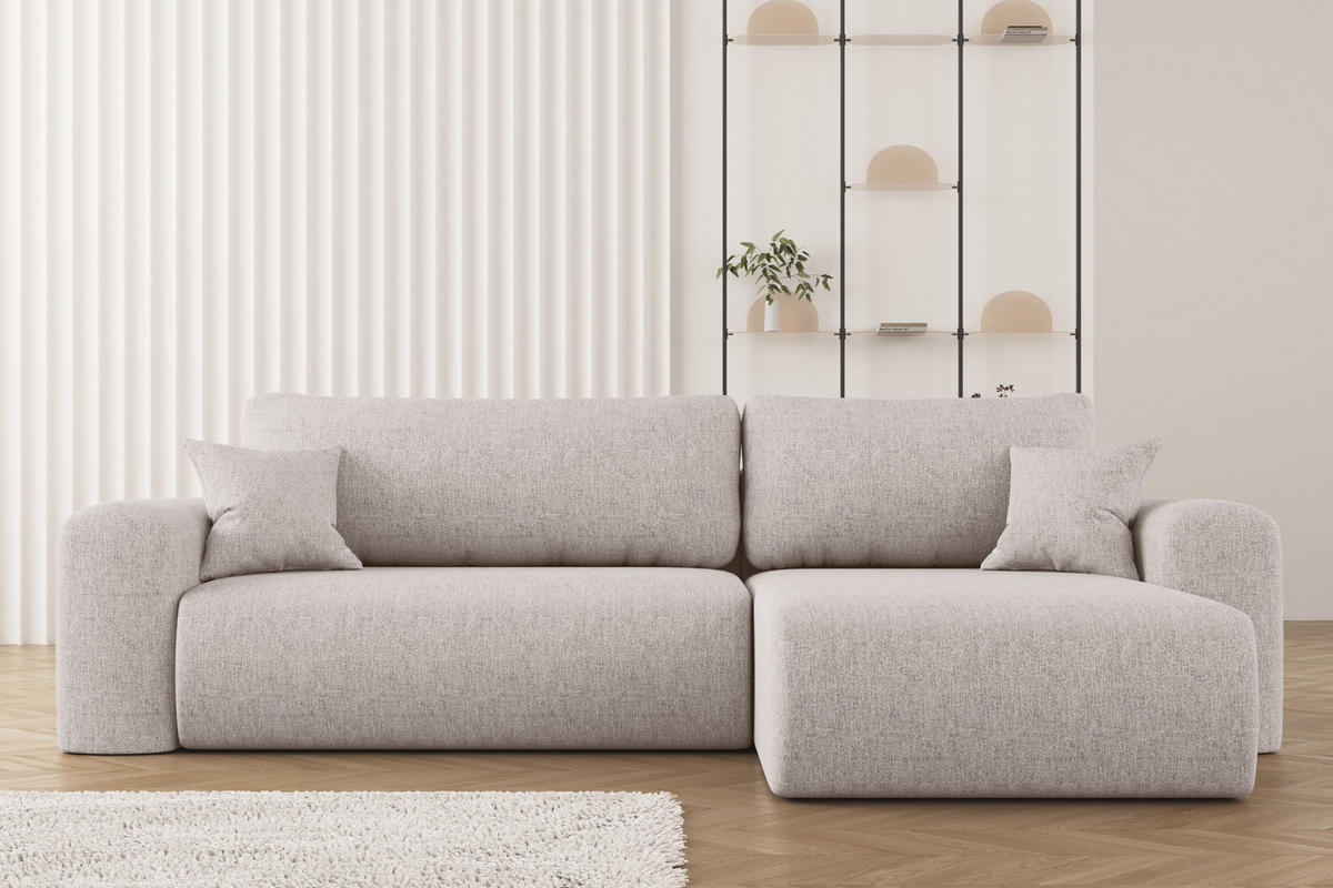 ECKSOFA Mit Schlaffunktion Und Bettkasten L-förmiges Sofa Capri Stoff Verita Rechts Ecru - Creme, Holz (272/145cm) - Kaiser Möbel