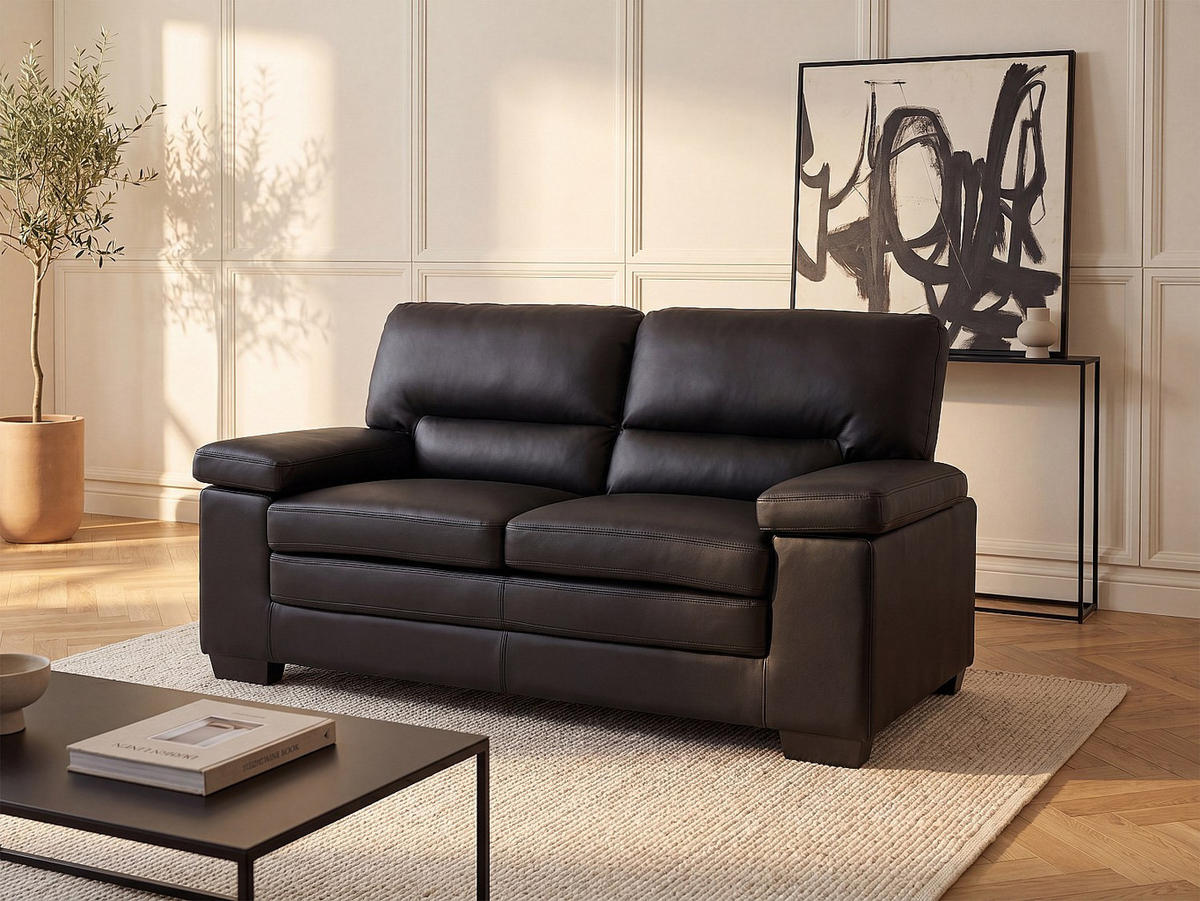 SOFA - 2 Personen - leder - schwarz Mimas - Schwarz, Leder (162/97/89cm) - Vente-Unique
