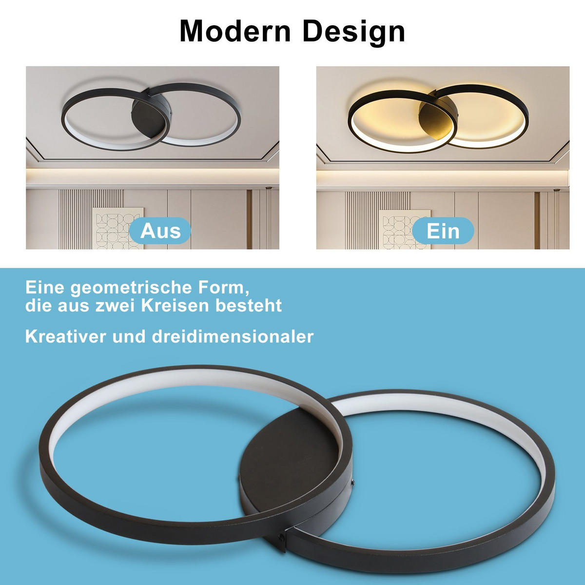 LED-DECKENLEUCHTE Valdemar 50/30/5 cm - Schwarz, Metall (50/30/5cm) - Nettlife