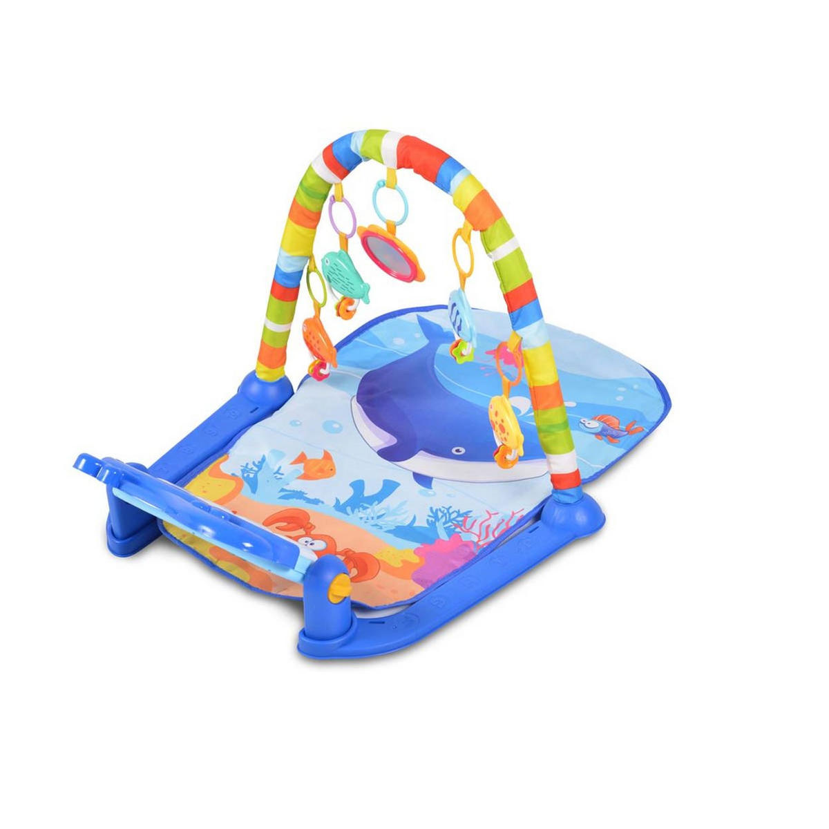 SPIELBOGEN Ocean HE0631 blau Krabbeldecke, 5 Hängespielzeuge, Klaviertasten, 100% Polyester - Blau, Textil (58/42/74cm) - Moni