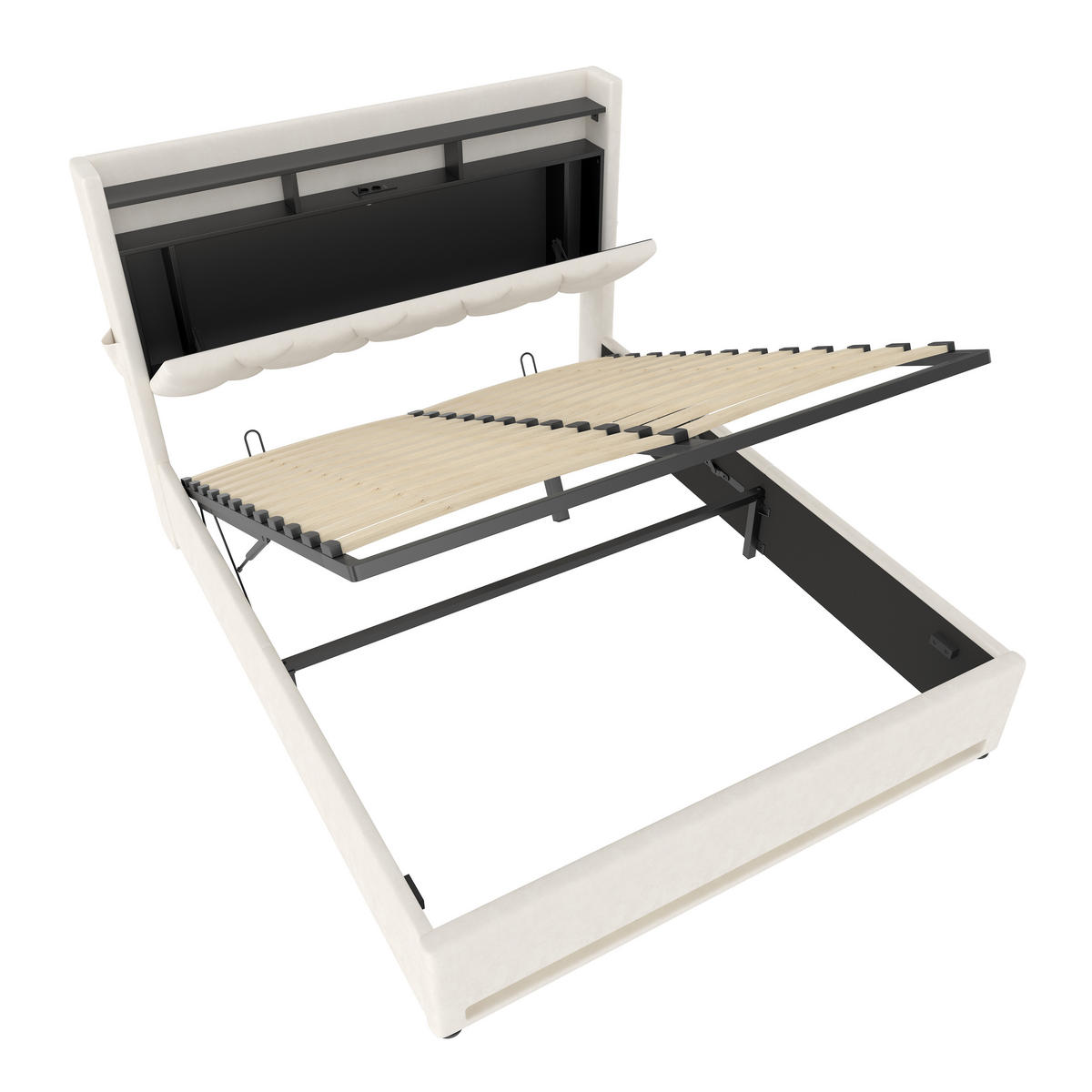 ČALOUNĚNÁ POSTEL samet béžový 160x200 cm s LED osvětlením, USB-C a úložným prostorem v čele postele - béžová, textil (160/200cm) - Urban Meuble