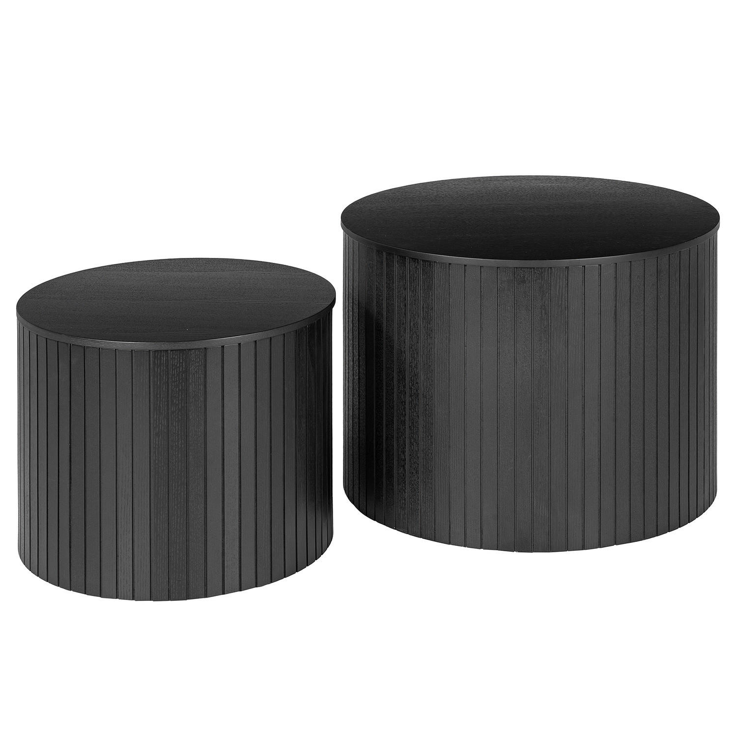 COUCHTISCH - 2er-Set - Echtholzfurnier - Eschefarben/Schwarz, Holzwerkstoff (49/49/38cm) - home24