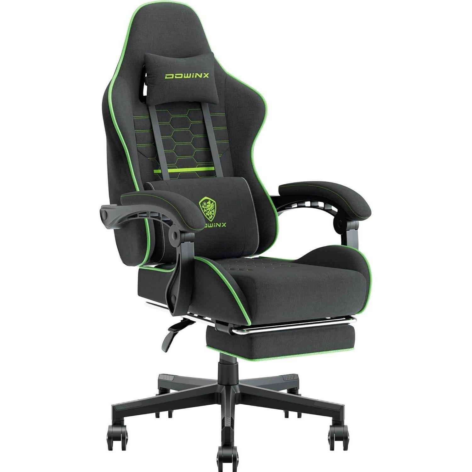 GAMING Stuhl mit Fußstütze Schwarz & Grün - Multicolor, Textil (60/136/57cm)