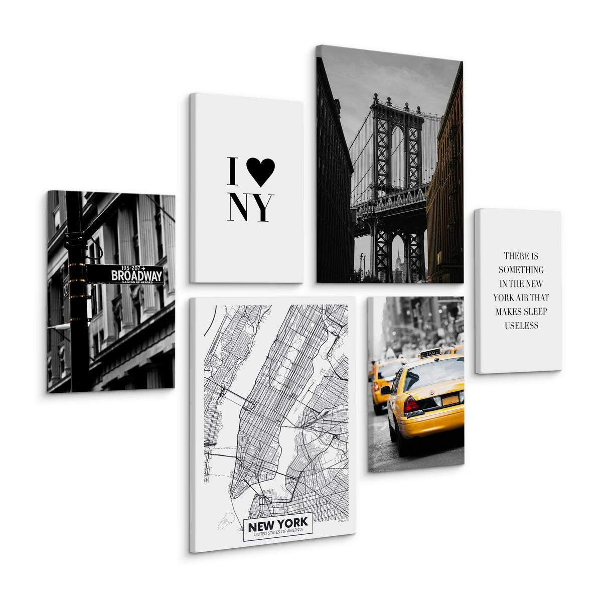 LEINWANDBILDER 6-er Set NY Architektur - Schwarz/Weiß, Textil (90/80cm) - Muralo