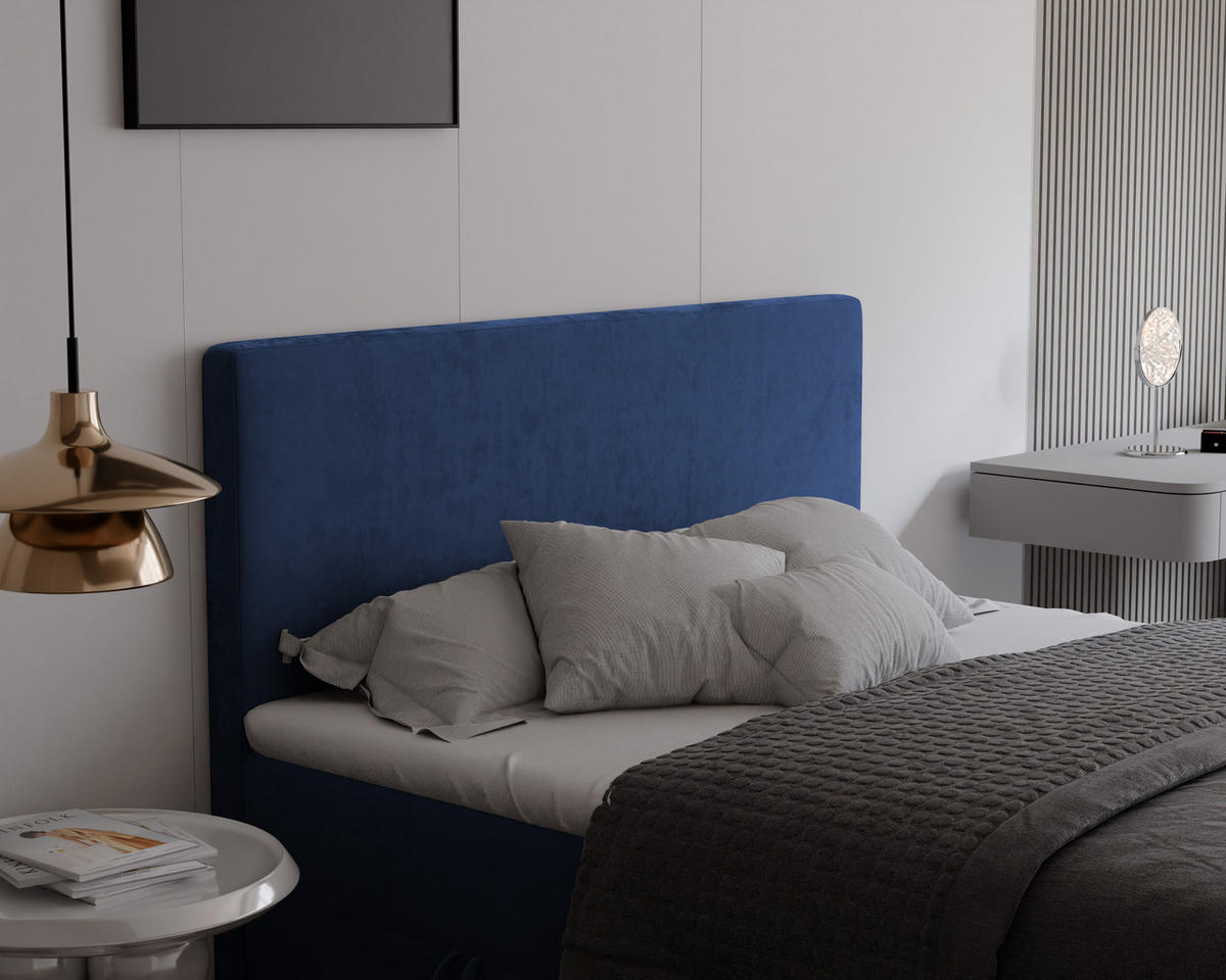 BOXBETT GIULIA 160/200 cm mit Matratze und Topper, Marineblau - Dunkelblau, Textil (160/200cm) - Idohome