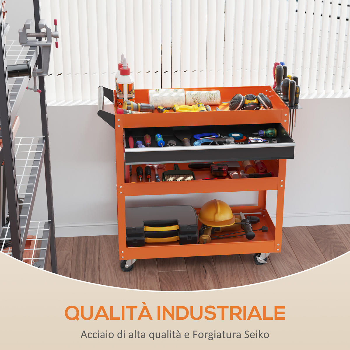 WERKZEUGWAGEN mit Schublade und 3 Ablagen, 82 x 35 x 76 cm, Orange - Multicolor, Kunststoff (35/76/82cm) - FORIOUS