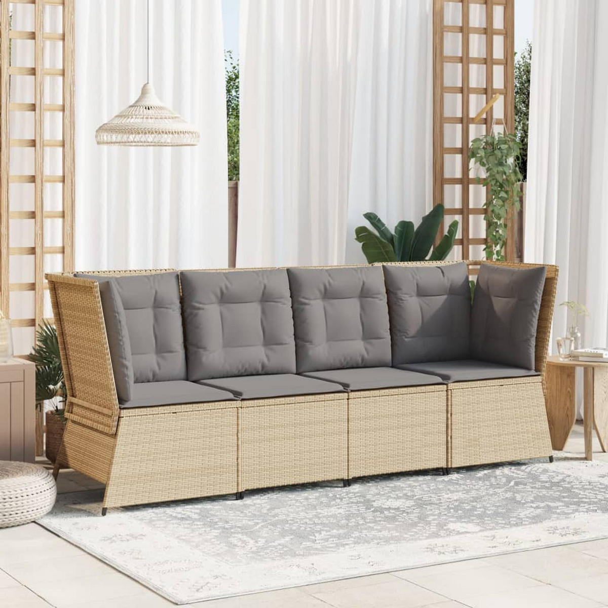 GARTEN-ECKSOFA mit Kissen Beige Poly Rattan - Beige/Grau, Kunststoff (67/95/67cm)