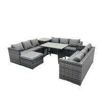 LOUNGESOFA SET Polyrattan 10-Sitzer - Dunkelgrau/Grau, Glas/Kunststoff - Fimous