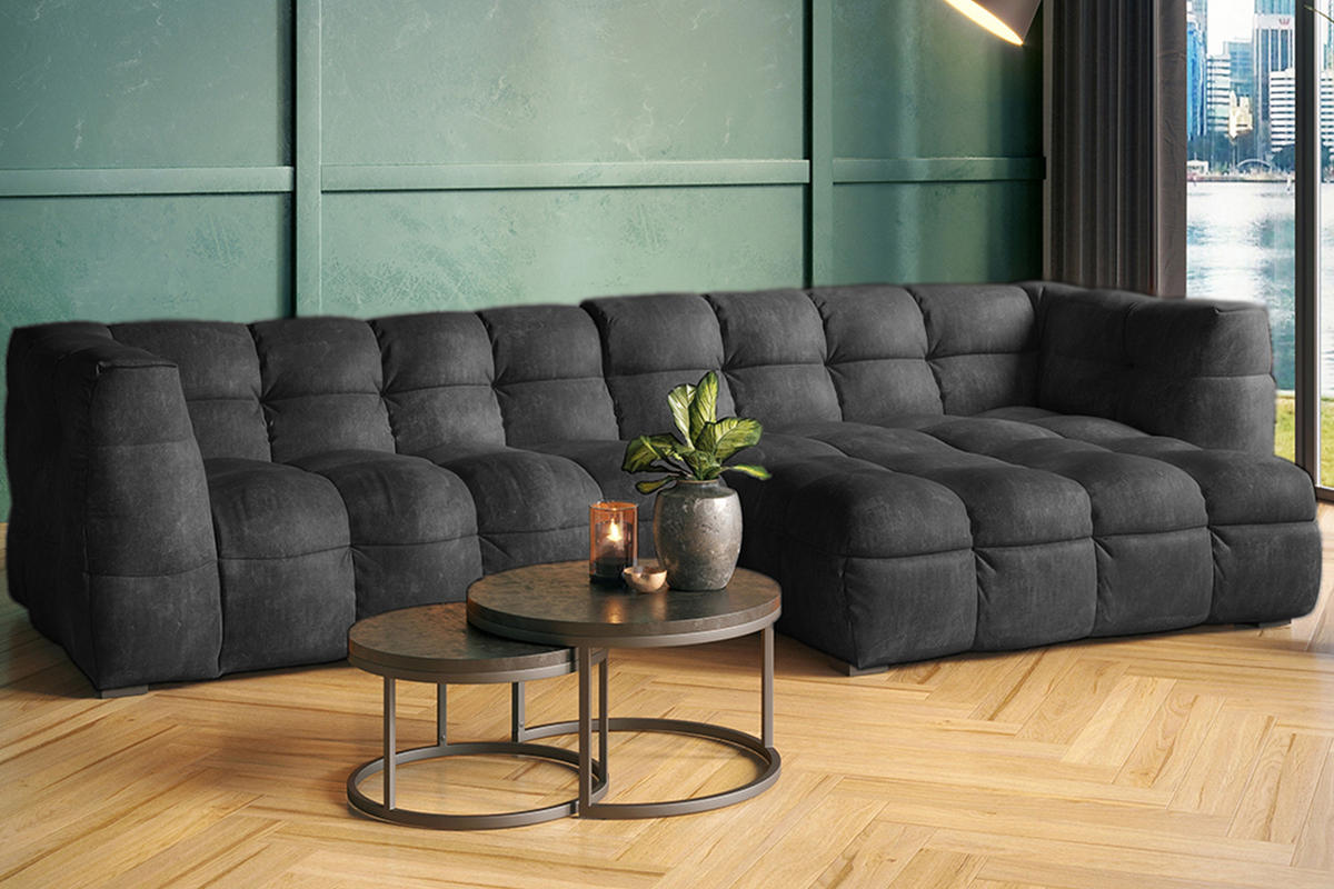 ECKSOFA RIO Anthrazit Velvet - Anthrazit/Schwarz, Textil (319/170cm) - KAWOLA