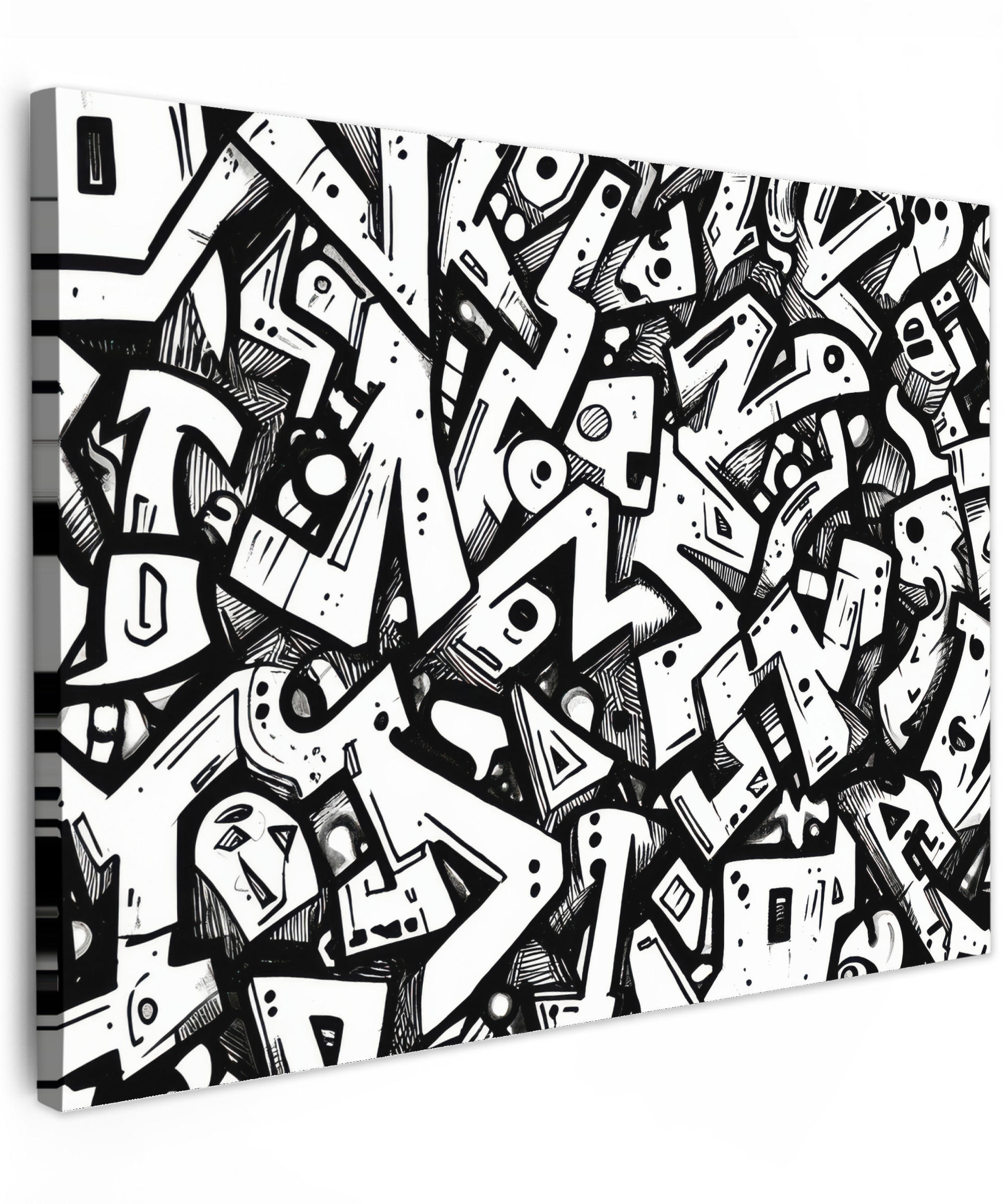 LEINWANDBILD Formen - Buchstaben - Graffiti - Schwarz Wandbilder 80x60 cm - Schwarz, Textil (80/60cm) - MuchoWow
