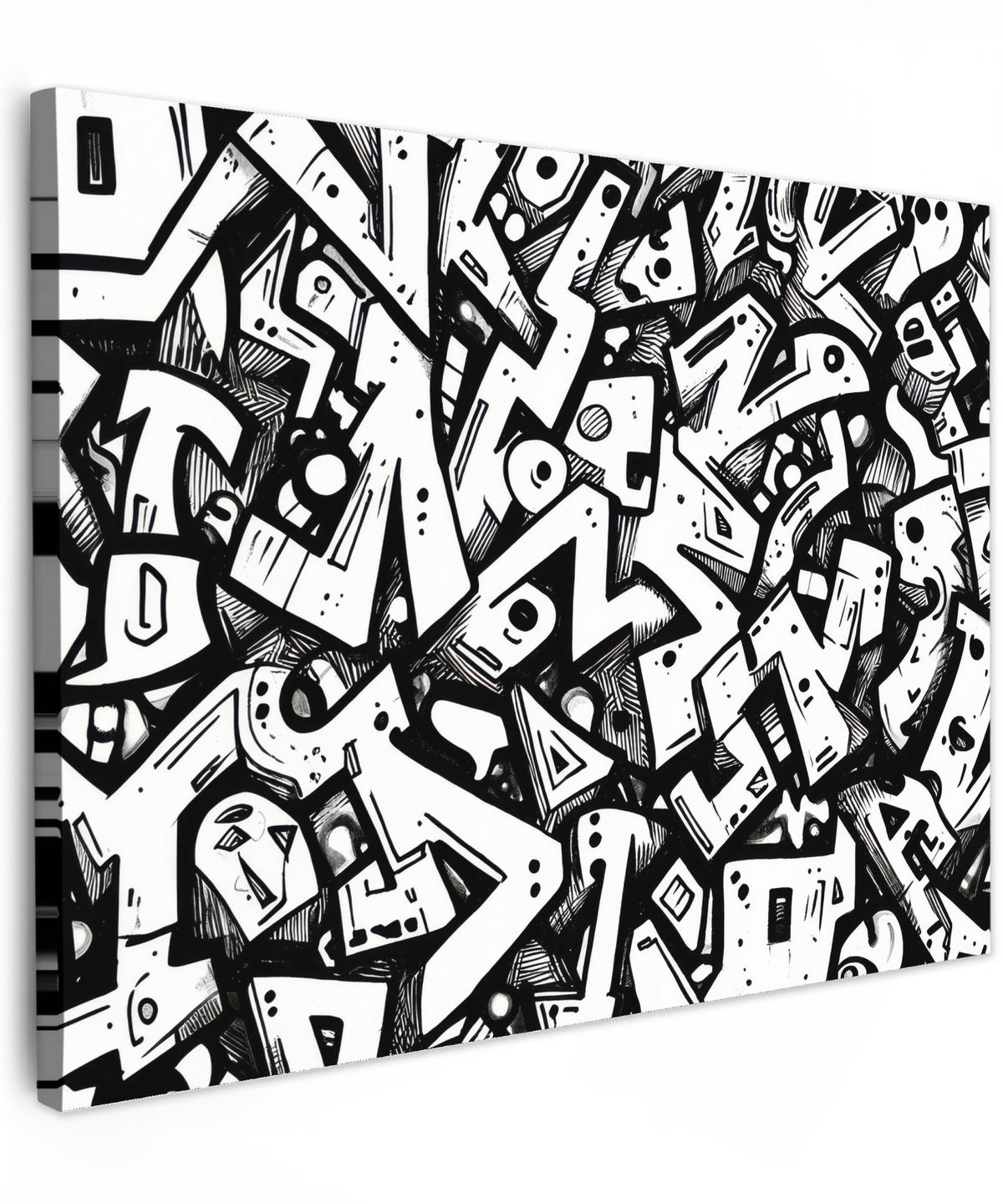 LEINWANDBILD Formen - Buchstaben - Graffiti - Schwarz Wandbilder 80x60 cm - Schwarz, Textil (80/60cm) - MuchoWow