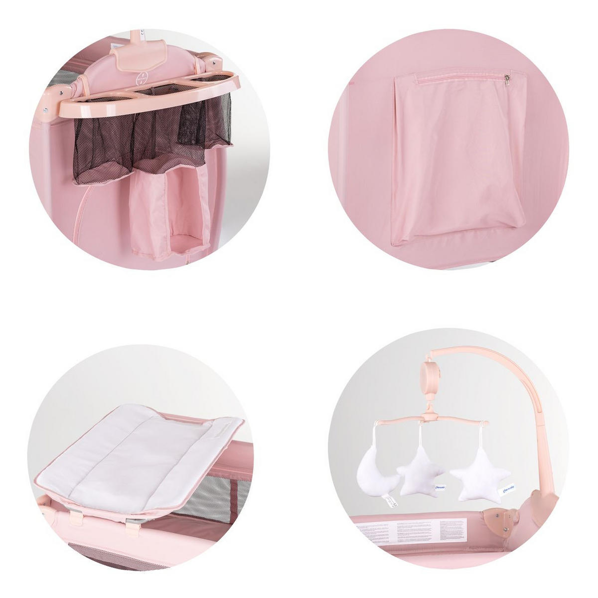 REISEBETT Bella rosa Baby 2 Ebenen seitlicher Eingang Musikmobile Wickelauflage - Rosa, Kunststoff (60/120cm) - Chipolino