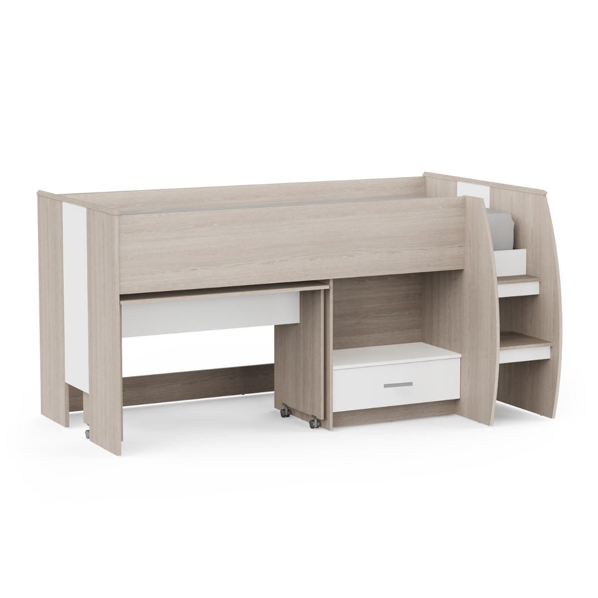 KOMBIBETT mit schreibtisch 1 schublade 90x200 cm lattenrost inklusive - nano 120,9/204,5/103,3 cm - Eschefarben, Holzwerkstoff - Calicosy