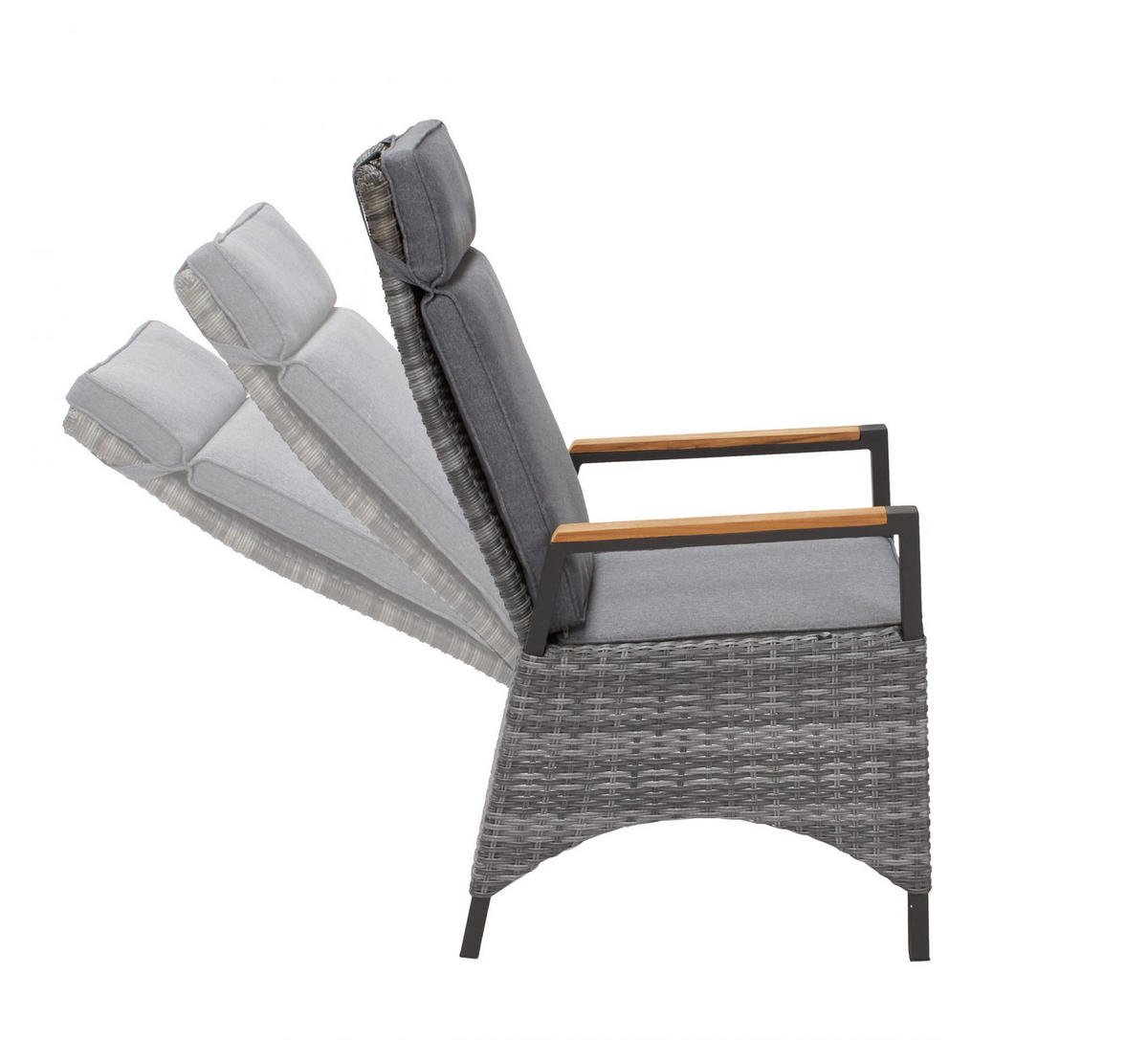 GARTENSTUHL Nizza 68x57x110 cm, Polyrattan, Teakholz, Grau - Grau, Kunststoff (57/110/68cm) - dasmöbelwerk