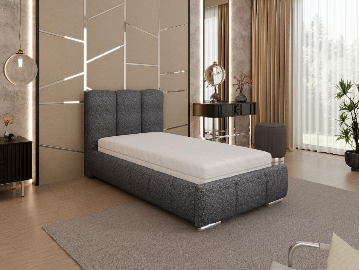 POLSTERBETT Zaira 90x200cm – Elegantes Polsterbett für modernen Wohnstil , Taschenfederkernmatratze Pocket KOKOS (20cm), Graphitfarben - Graphitfarben, Holz (90/200cm) - Homesy