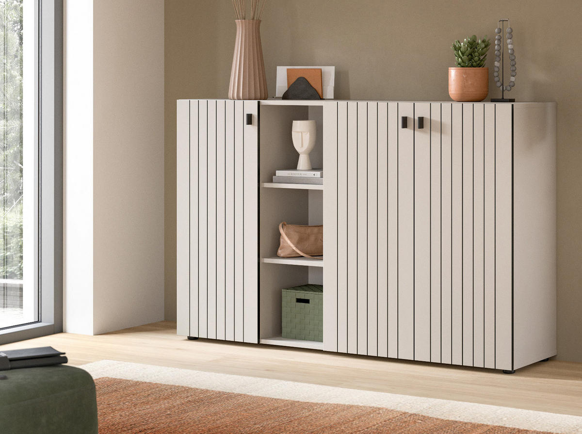 FLURKOMMODE Kaschmir 150 x 96 cm, Schuhschrank mit 9 Fächern - Kaschmir/Schwarz, Holzwerkstoff/Kunststoff (150/96/37cm) - Inn.Furn