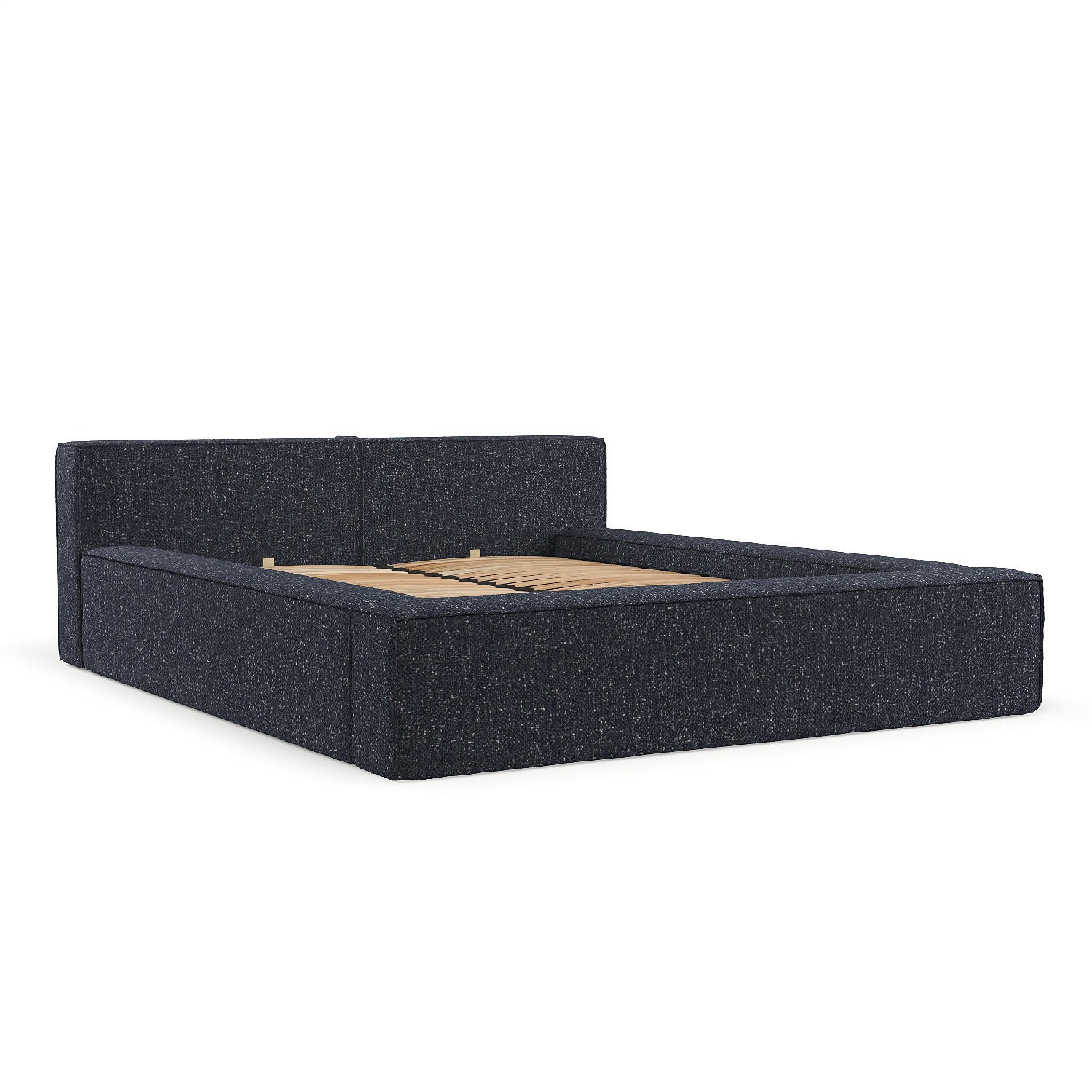 POLSTERBETT Casto mit Stauraum 140/200 cm Dunkelblau im Blur Stoff - Schwarz/Naturfarben, Holz/Holzwerkstoff (140/200cm) - AltaBeds