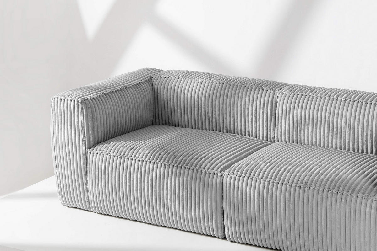 3-SITZER-SOFA FEROX Modern, Cord-Stoff, hellgrau - Hellgrau, Textil (246/73/96cm) - KONSIMO®