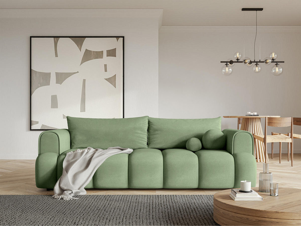 SCHLAFSOFA Dandelino Eukalyptusgrün Velours - Schwarz/Grün, Kunststoff/Textil (250/90/112cm) - Selsey