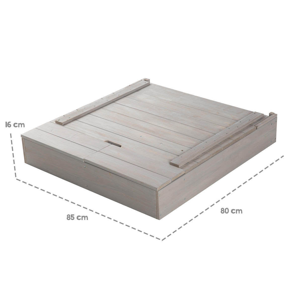 SANDKASTEN mit Deckel, Tafel und Haken grau - Grau, Holz (85/88/65.5cm) - Roba