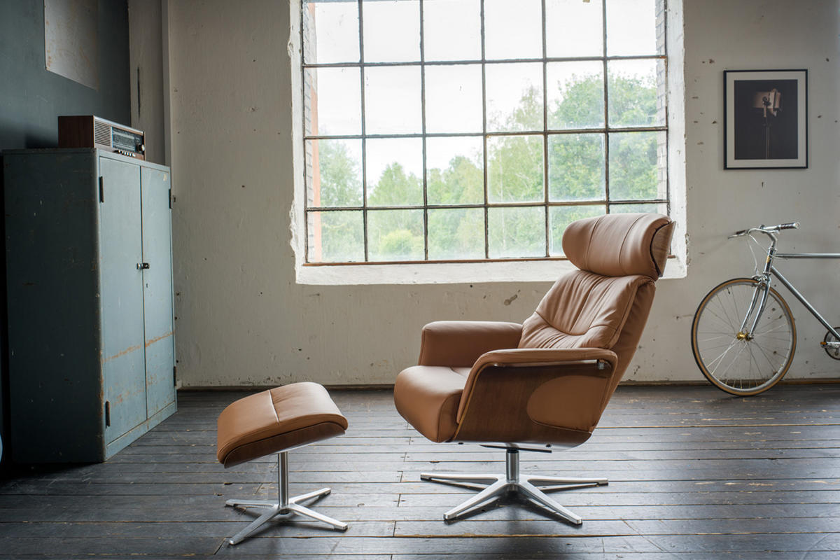 RELAXSESSELSET TOSAR Braun Leder - Silberfarben/Braun, Leder/Metall (83/110/89cm) - KAWOLA