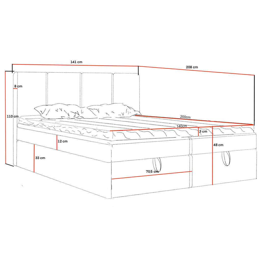 Thumbnail - Boxbett, Dunkelbraun, Textil, Höhe ca. 12 cm, 140x200 cm, Oeko-Tex® Standard 100, Schlafzimmer, Betten, Boxspringbetten