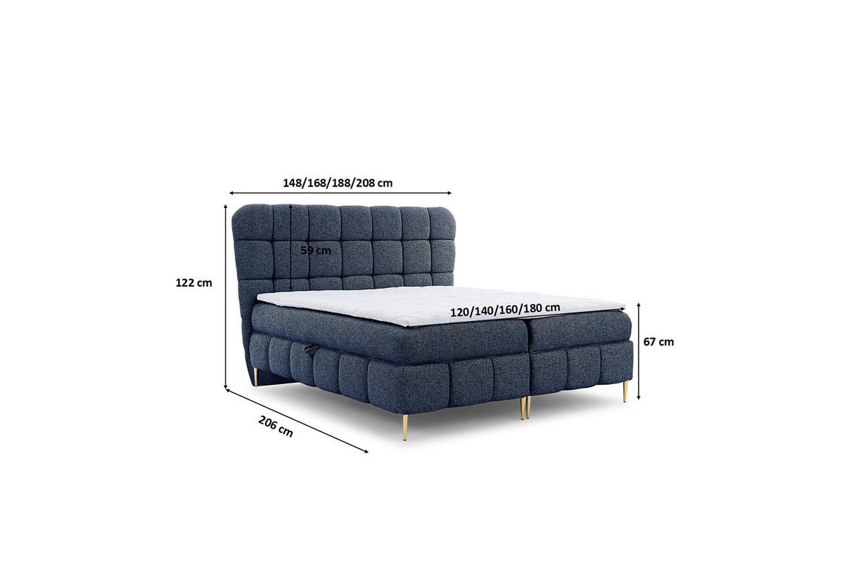 BOXBETT Mit Zwei Bettkasten, Stoff Corbett, Marineblau, 180x200 cm, LOLLY - Dunkelblau, Holz (180/200cm) - Kaiser Möbel