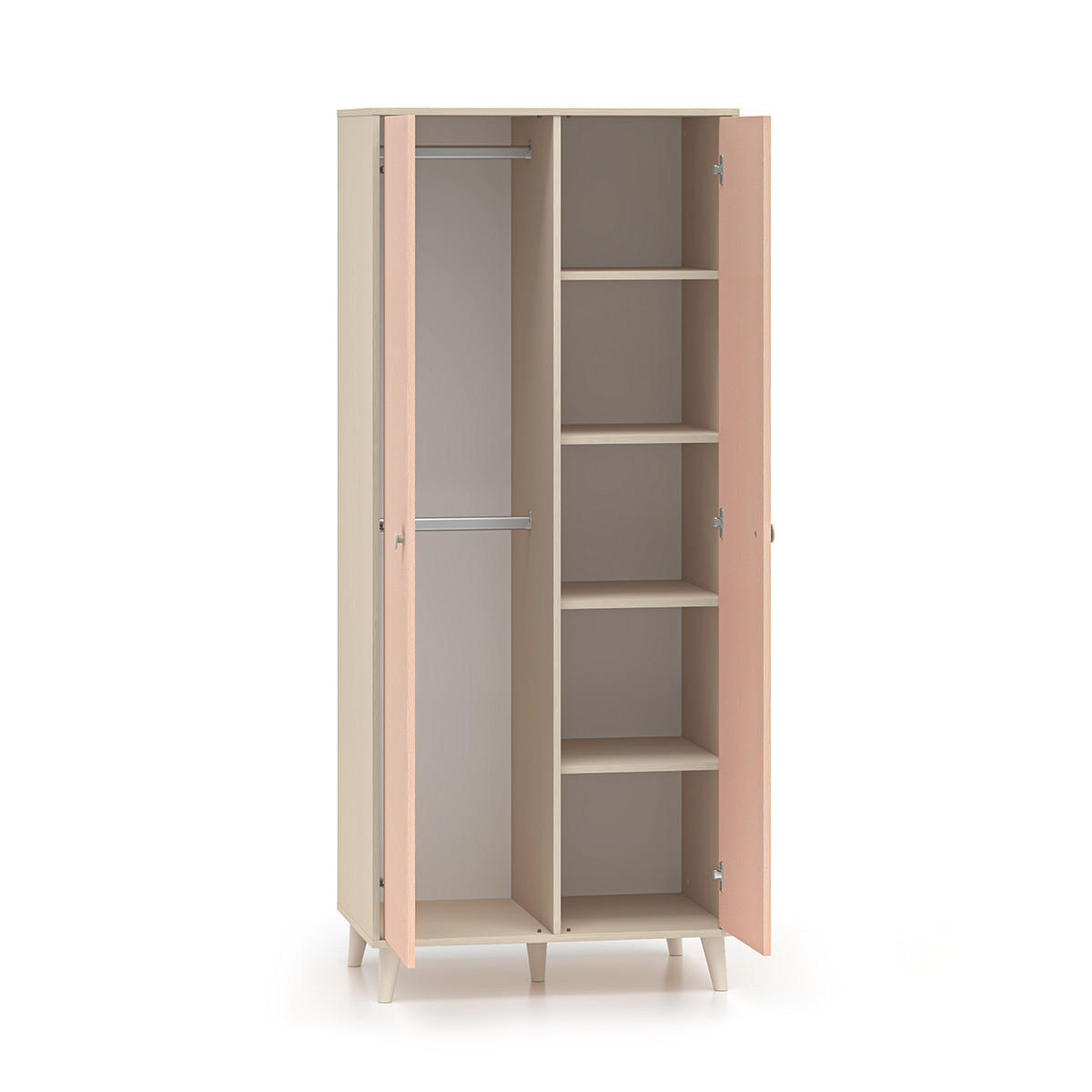 SCHRANK 2 Türen Alycia Beige - Korallenrosa - Holzeffekt - Pink, Holz (80/190/51cm) - Petits-meubles