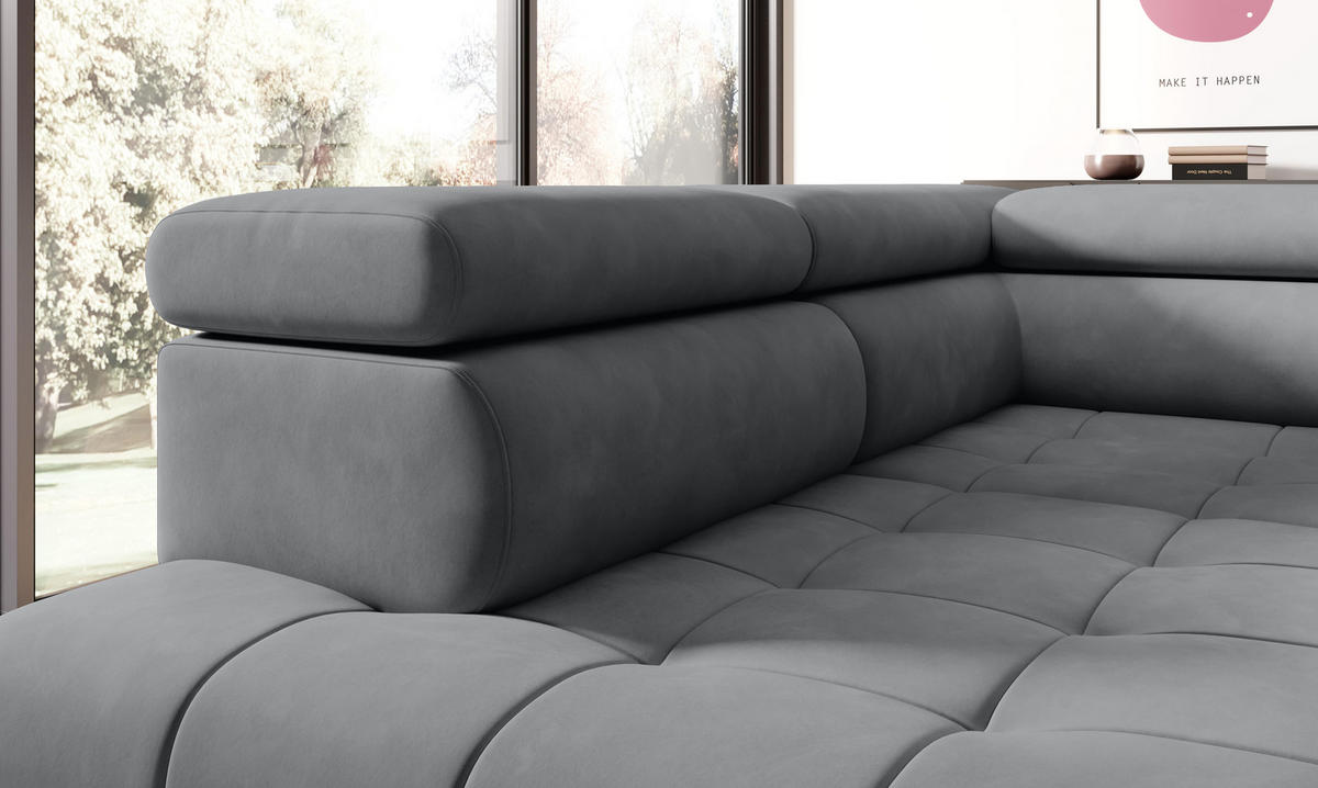 ECKSOFA CHIVAS Freistehend , Schlaffunktion, 278×197×76/98 cm, Stoff - Element, Hellgrau, Rechts Seite - Hellgrau/Schwarz, Holz/Textil (197/278cm) - DomoHome