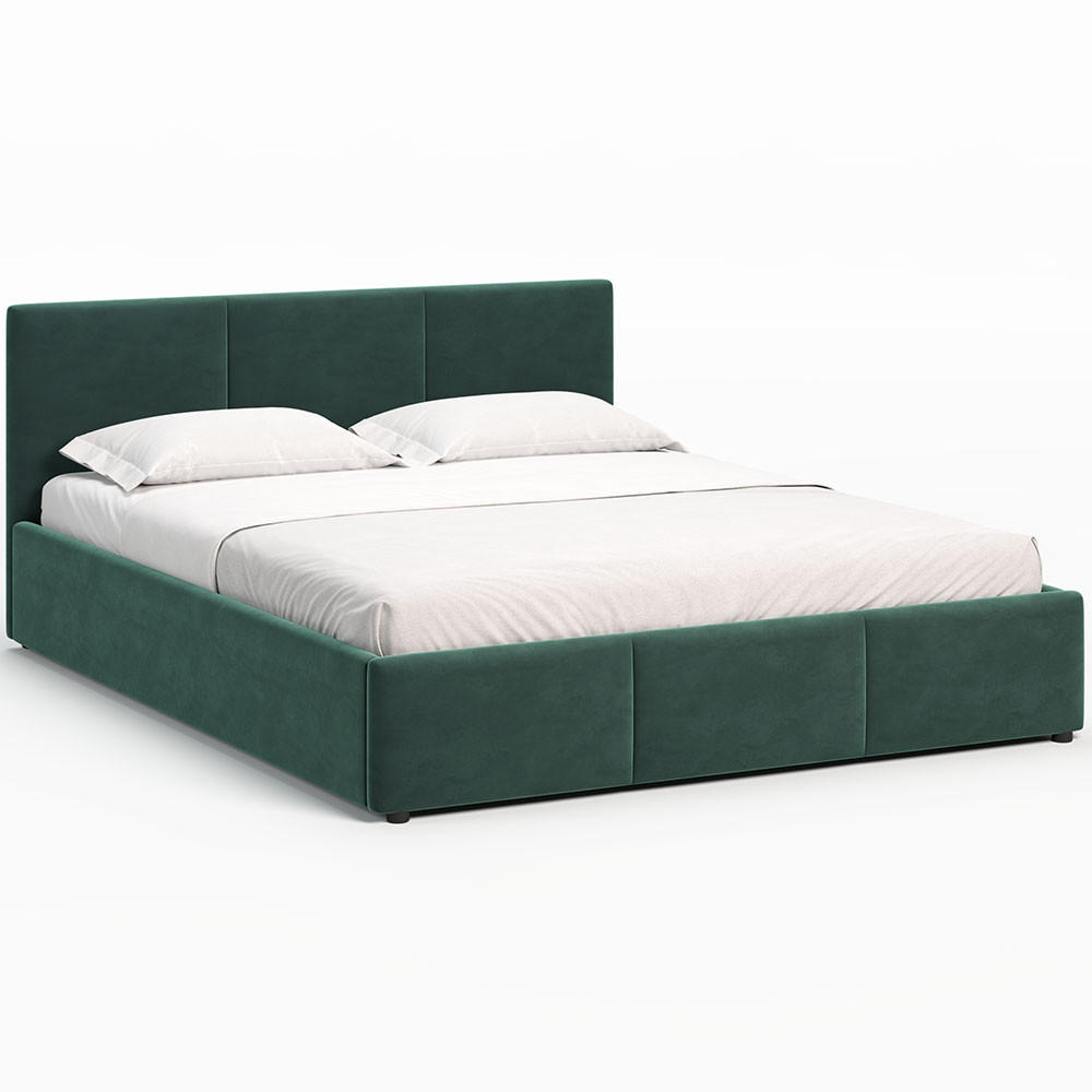 POLSTERBETT 140×200 mit Bettkasten und Lattenrost Nela HLR-54 Flaschengrün Velours - Dunkelgrün, Holz/Textil (140/200cm) - Jana