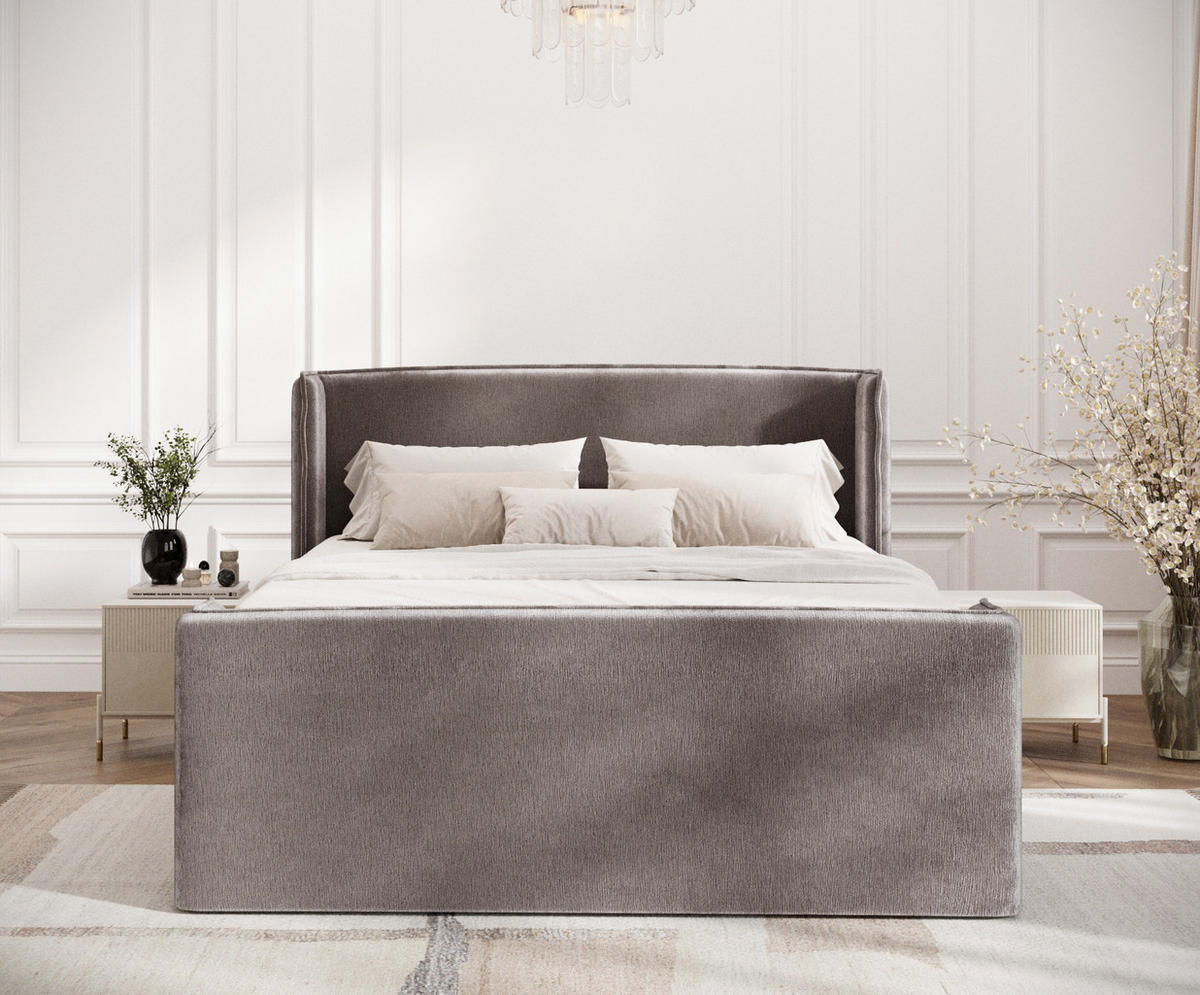 BOXSPRINGBETT Freeland Beige 140/200 cm mit Matratze und Topper - Beige/Schwarz, Holz/Holzwerkstoff (140/200cm) - Maison de Reve