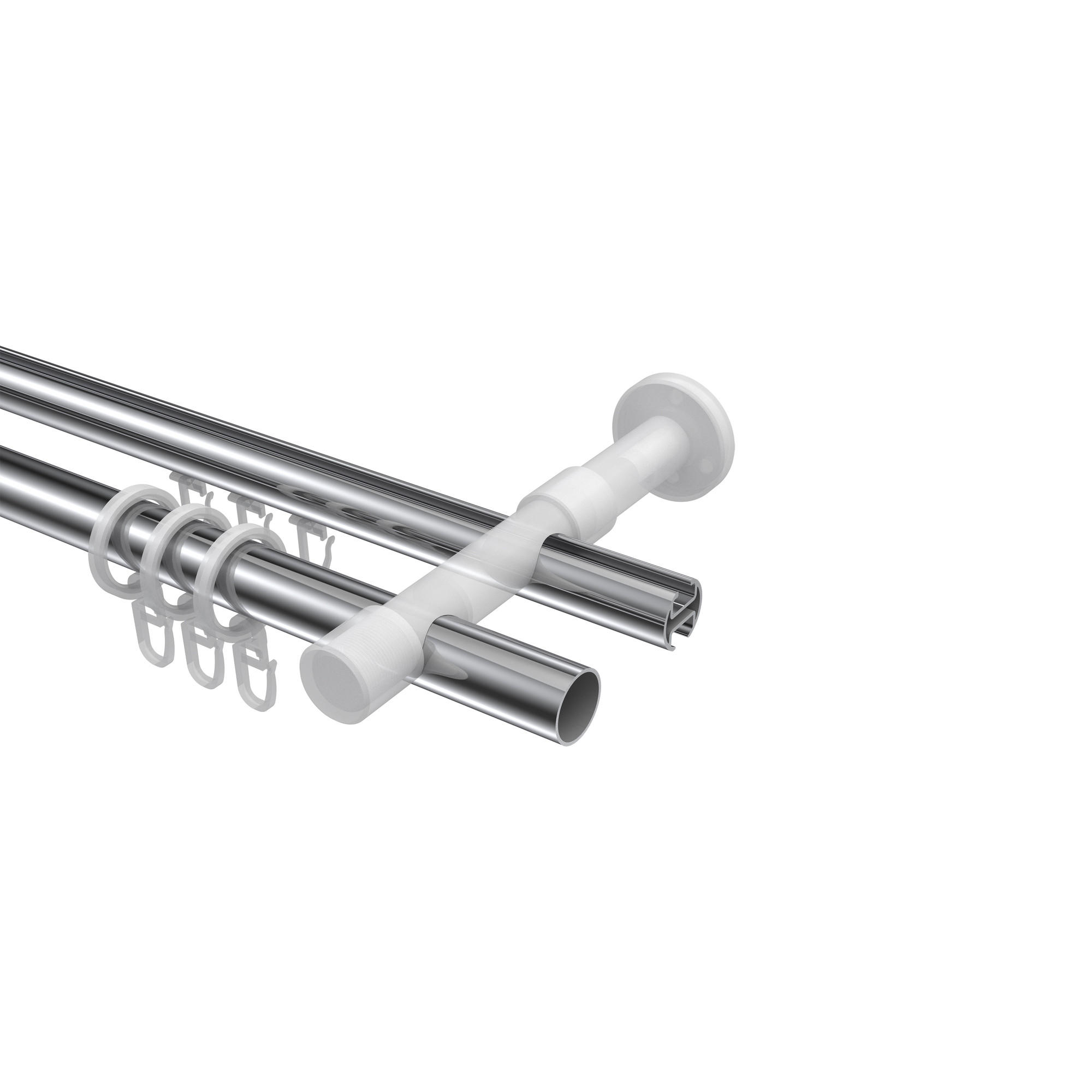 GARDINENSTANGE RUNDROHR-INNENLAUF Prestige Mavell 260 cm (geteilt in 2 x 130 cm), 2-läufig, 20 mm Ø Chrom - Chromfarben/Weiß, Metall (260cm) - INTERDECO