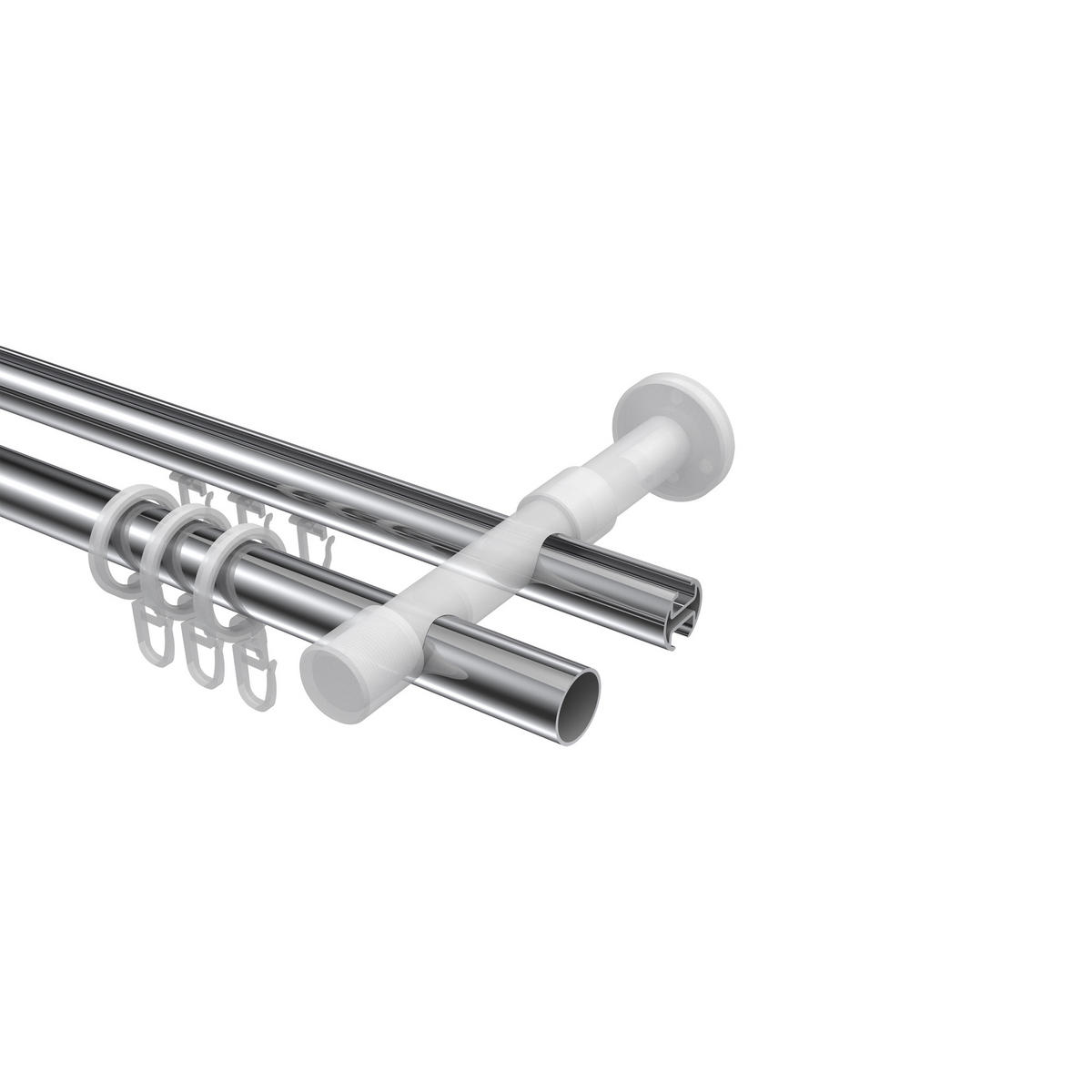 RUNDROHR-INNENLAUF-GARDINENSTANGEN-SET Prestige Santo 200 cm, 2-läufig, 20 mm Ø Chrom - Chromfarben, Metall (200cm) - INTERDECO